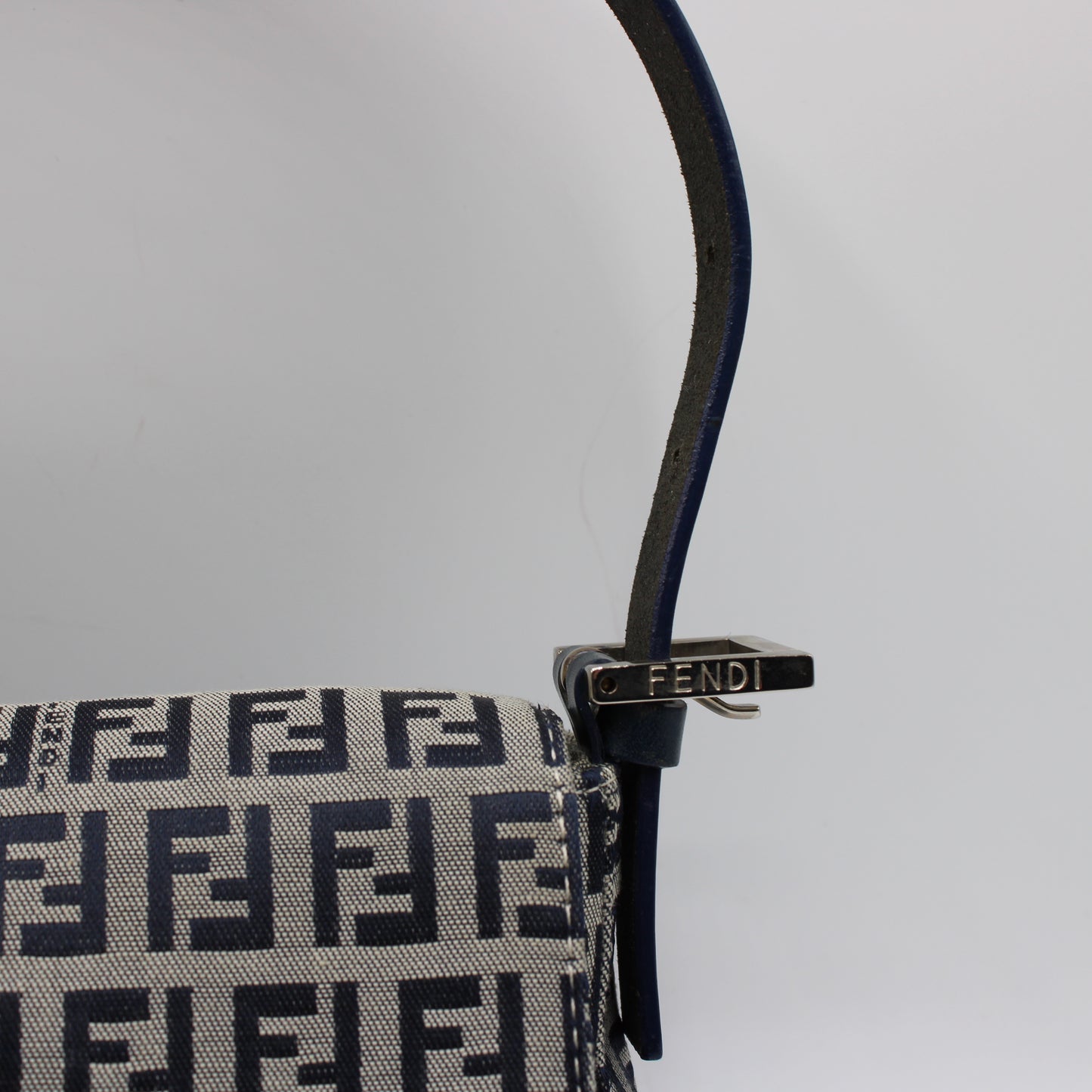 Fendi Navy Zucca Canvas Leather Baguette Shoulder Bag