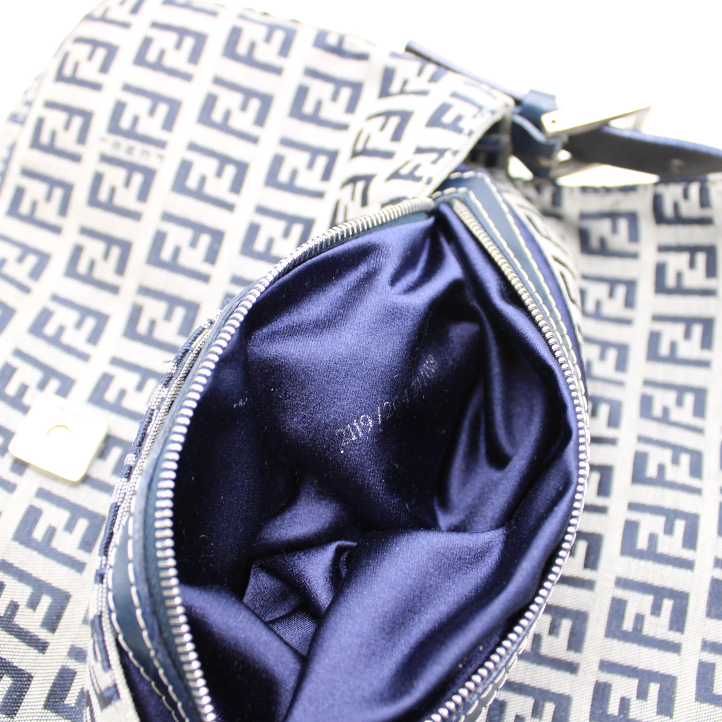 Fendi Navy Zucca Canvas Leather Baguette Shoulder Bag