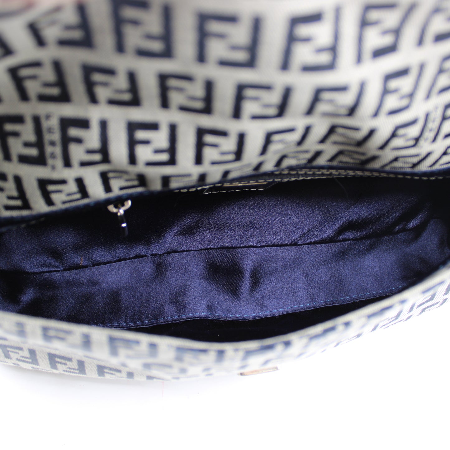 Fendi Navy Zucca Canvas Leather Baguette Shoulder Bag
