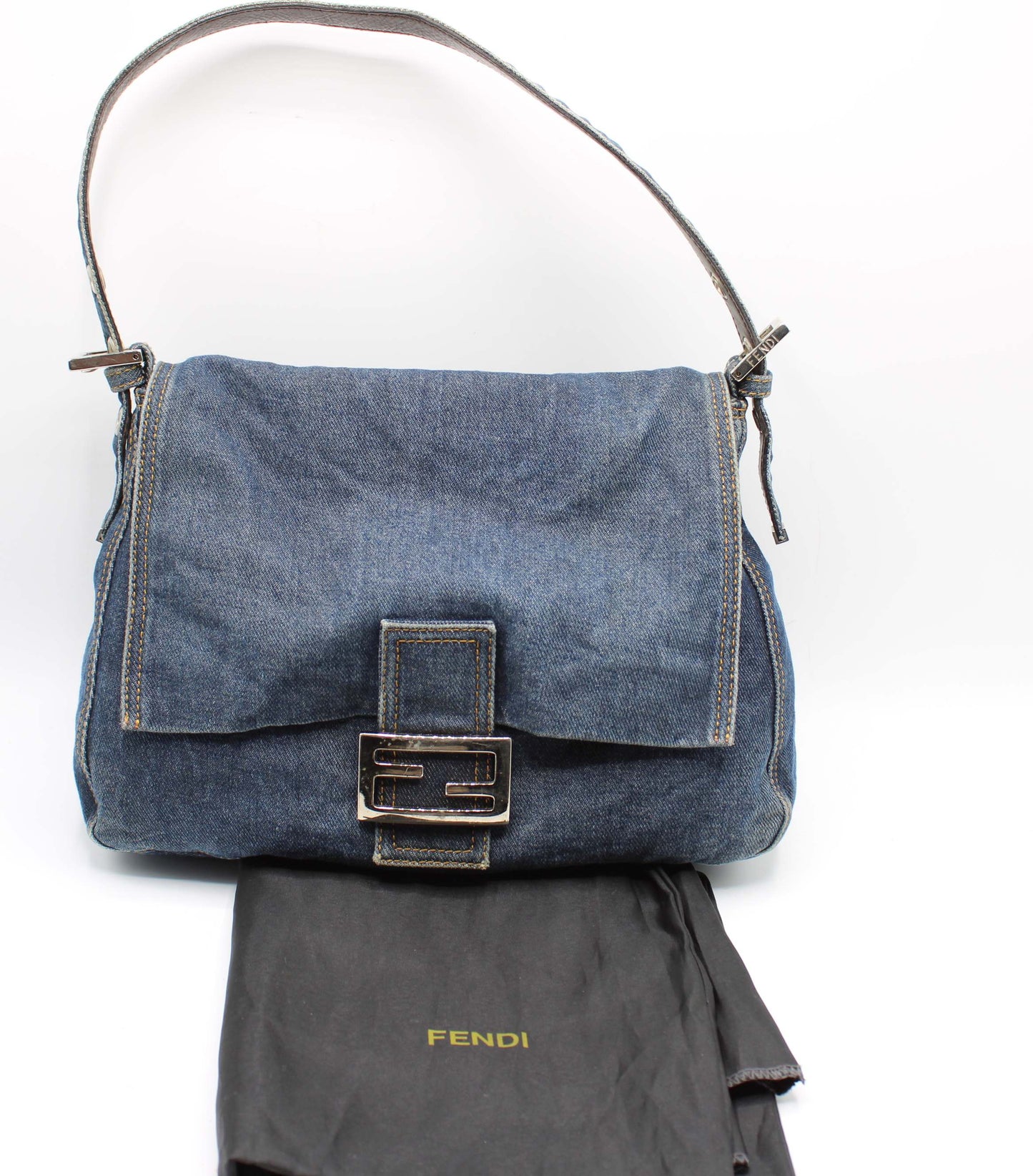 Fendi Blue Denim Mamma Baguette Shoulder Bag