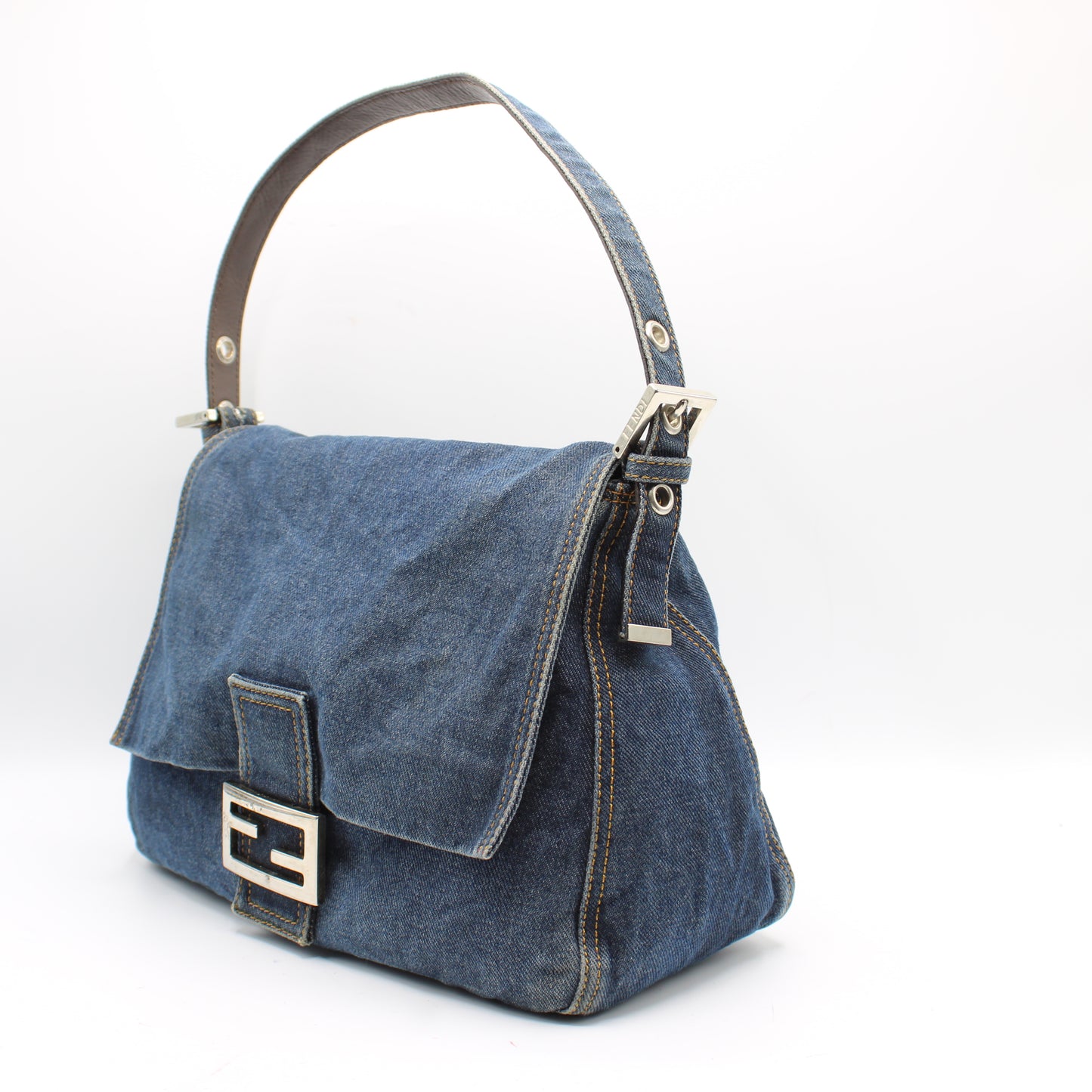 Fendi Blue Denim Mamma Baguette Shoulder Bag