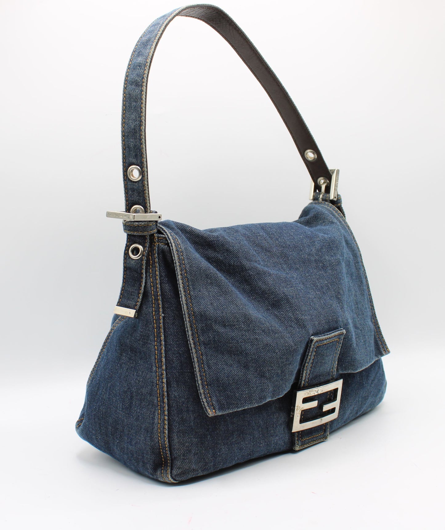 Fendi Blue Denim Mamma Baguette Shoulder Bag