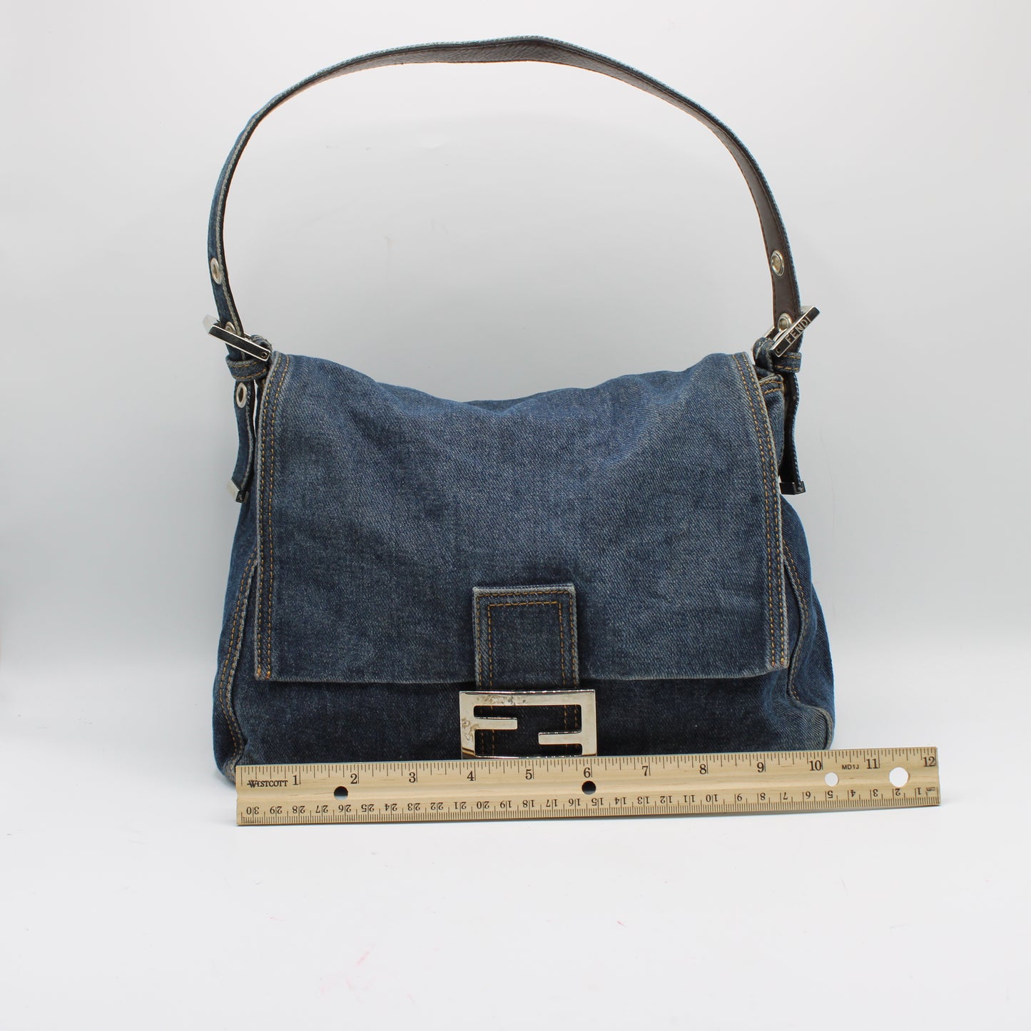 Fendi Blue Denim Mamma Baguette Shoulder Bag