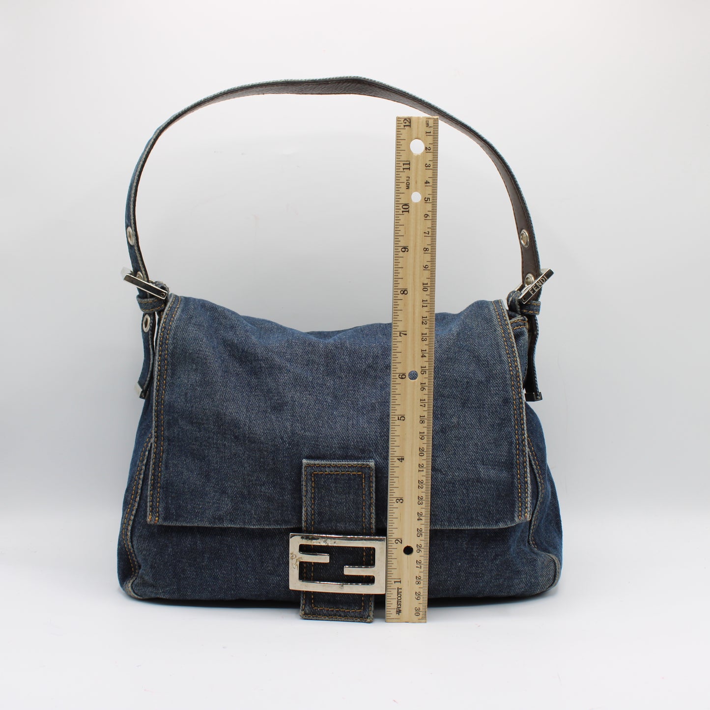 Fendi Blue Denim Mamma Baguette Shoulder Bag