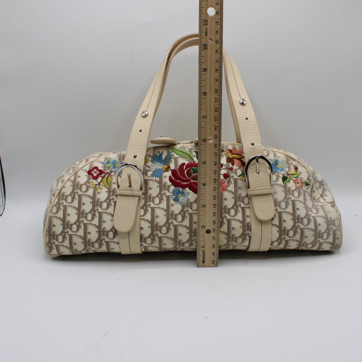 Christian Dior Beige Trotter Embroidered Canvas Bowler Bag