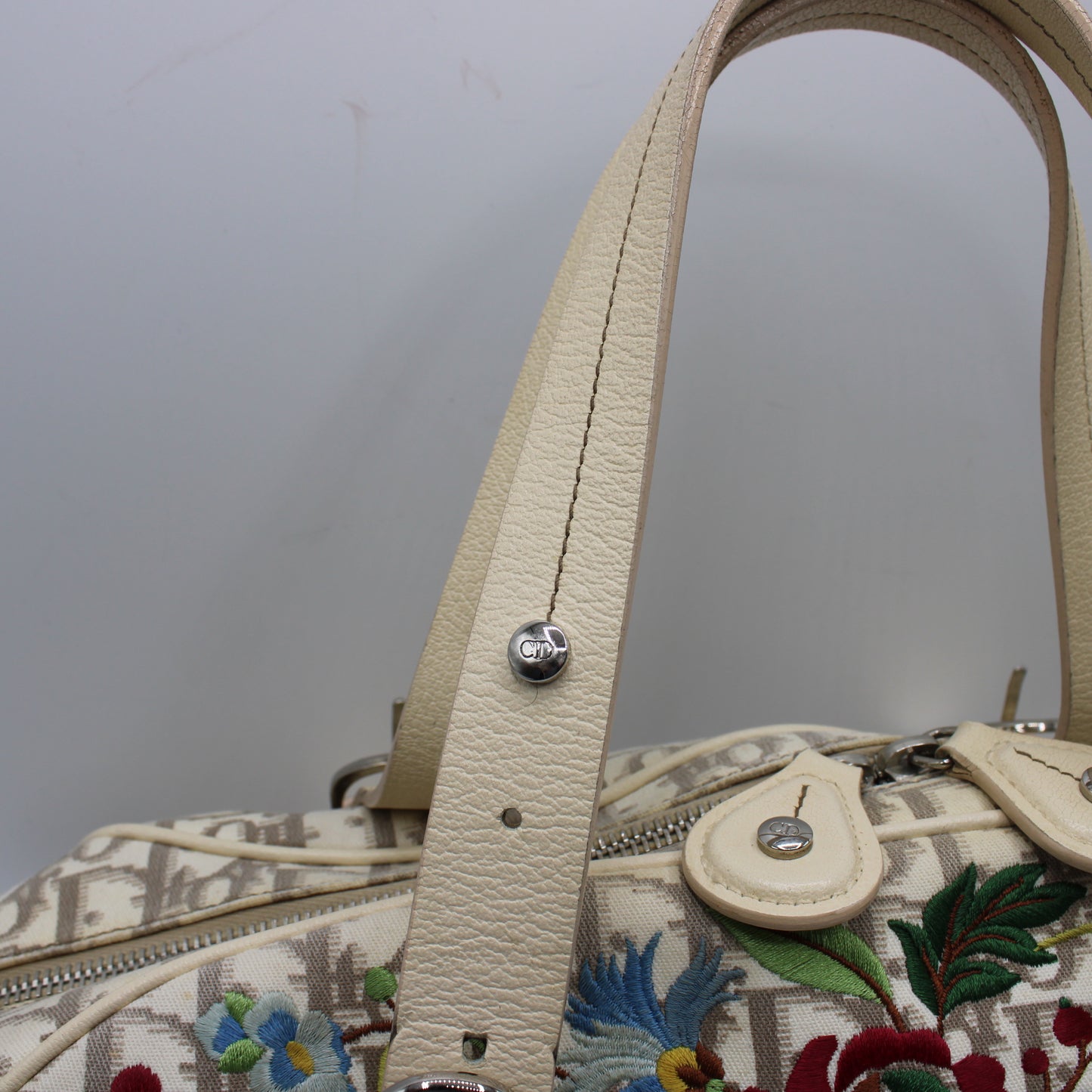 Christian Dior Beige Trotter Embroidered Canvas Bowler Bag