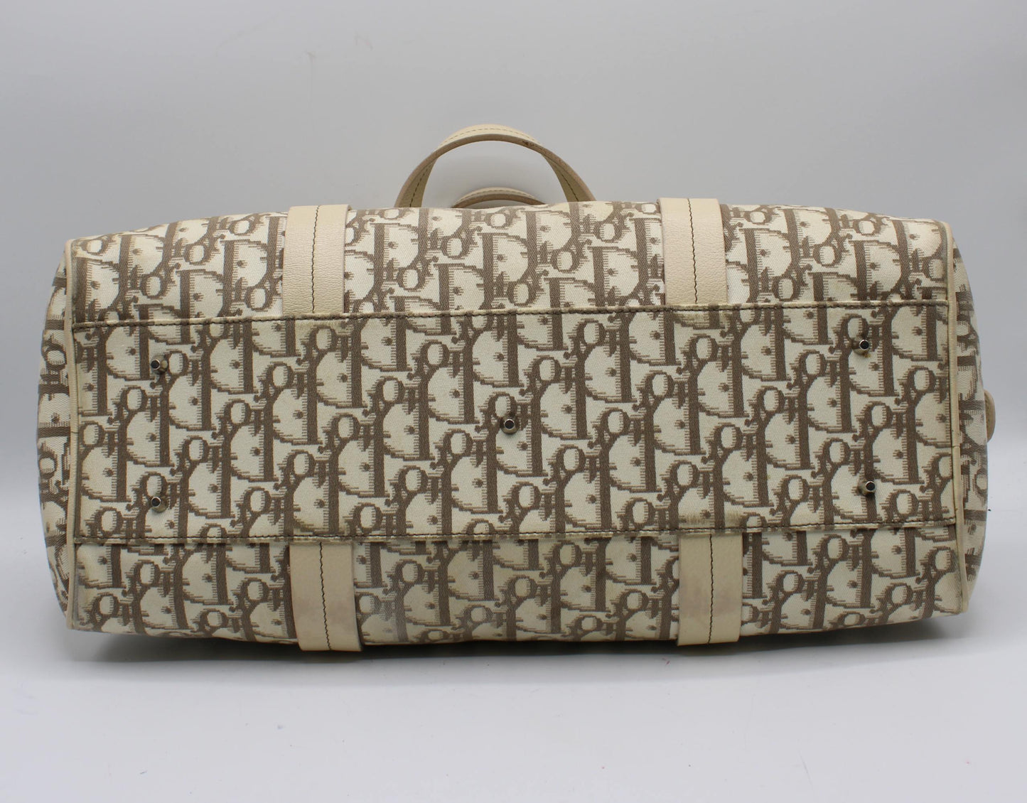 Christian Dior Beige Trotter Embroidered Canvas Bowler Bag