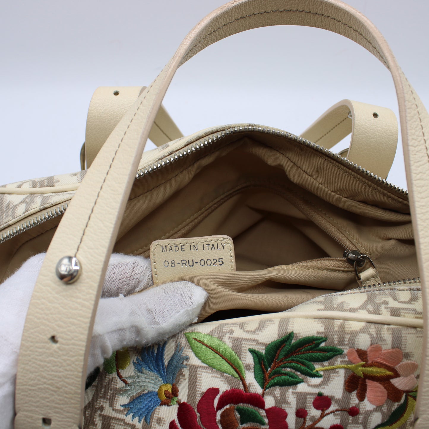 Christian Dior Beige Trotter Embroidered Canvas Bowler Bag