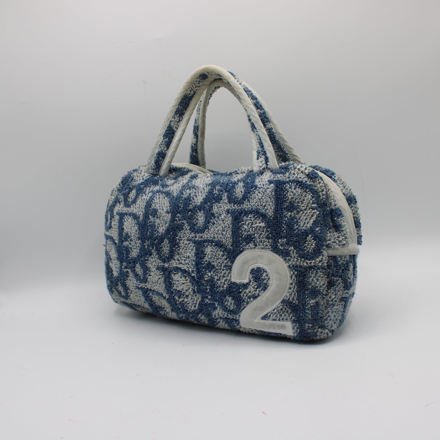 Christian Dior Blue Terry Cloth Number 2 Trotter Hand Bag