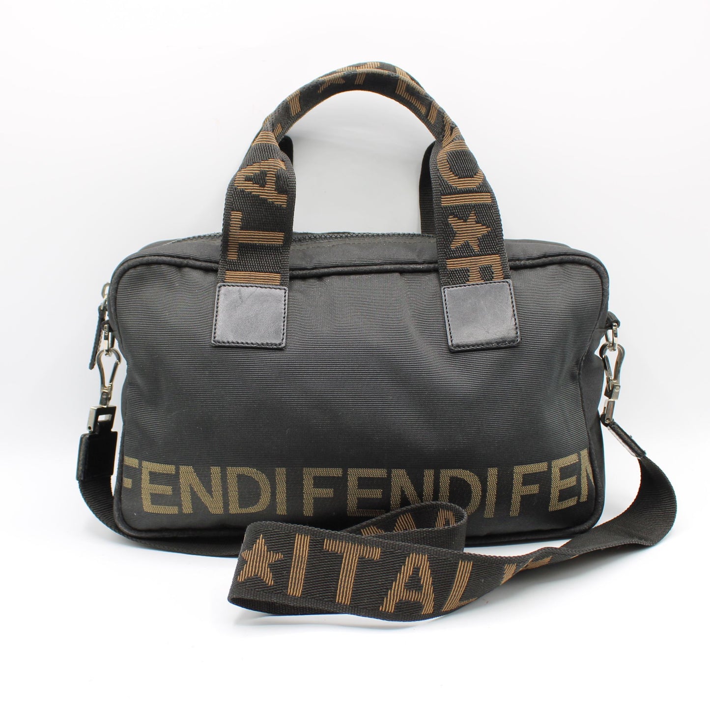 Fendi Black Nylon Canvas Roma Star Boston Crossbody Bag
