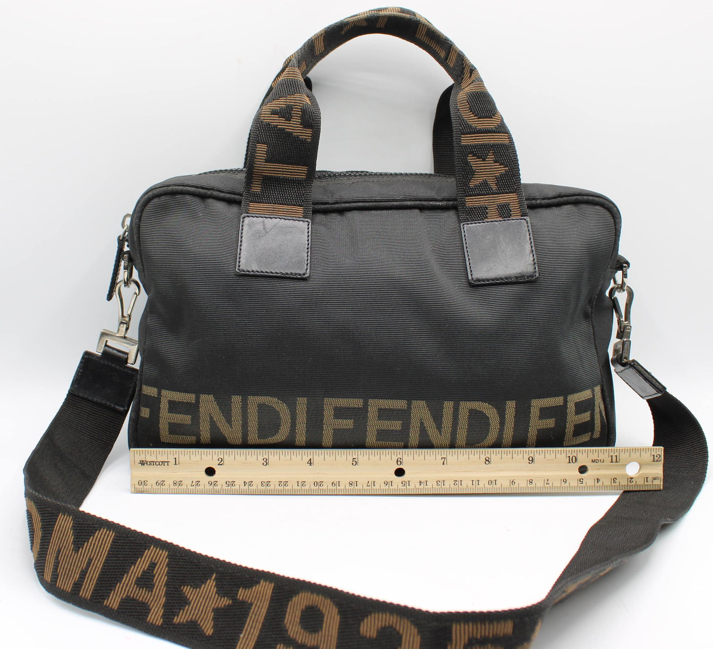 Fendi Black Nylon Canvas Roma Star Boston Crossbody Bag