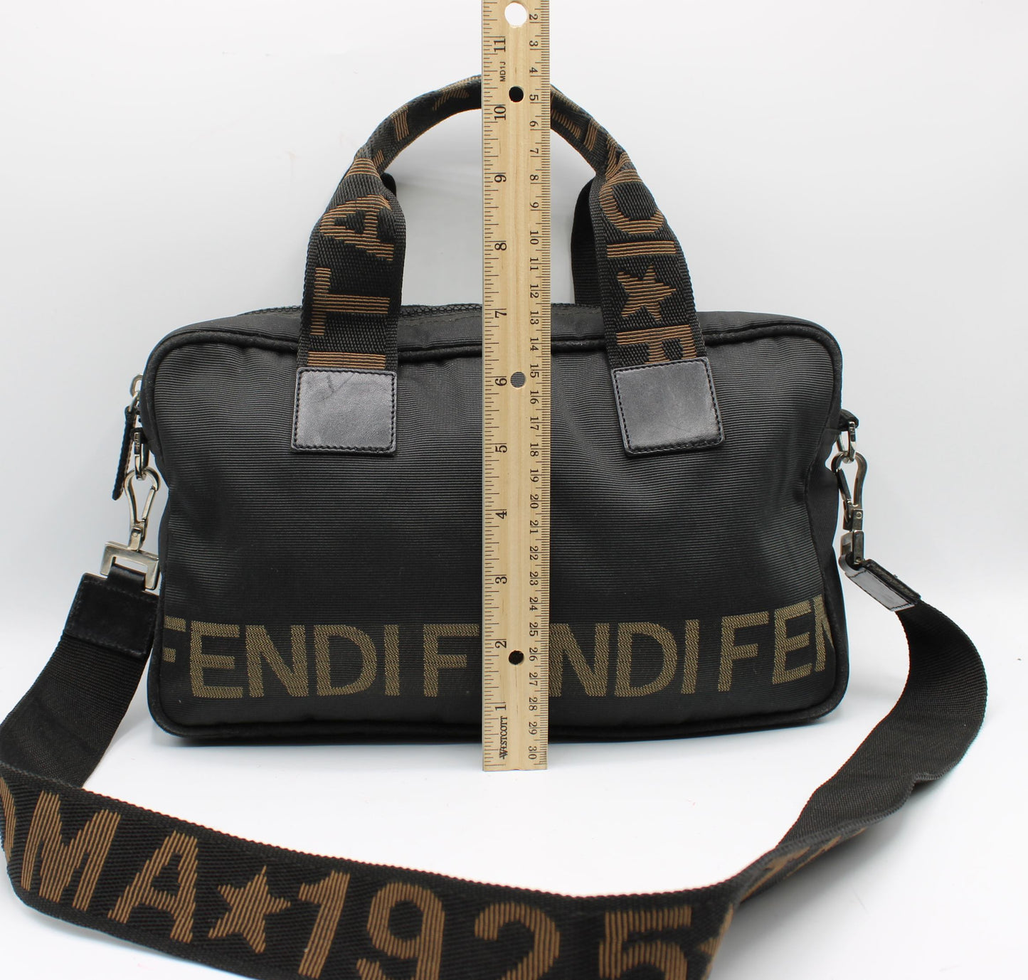 Fendi Black Nylon Canvas Roma Star Boston Crossbody Bag