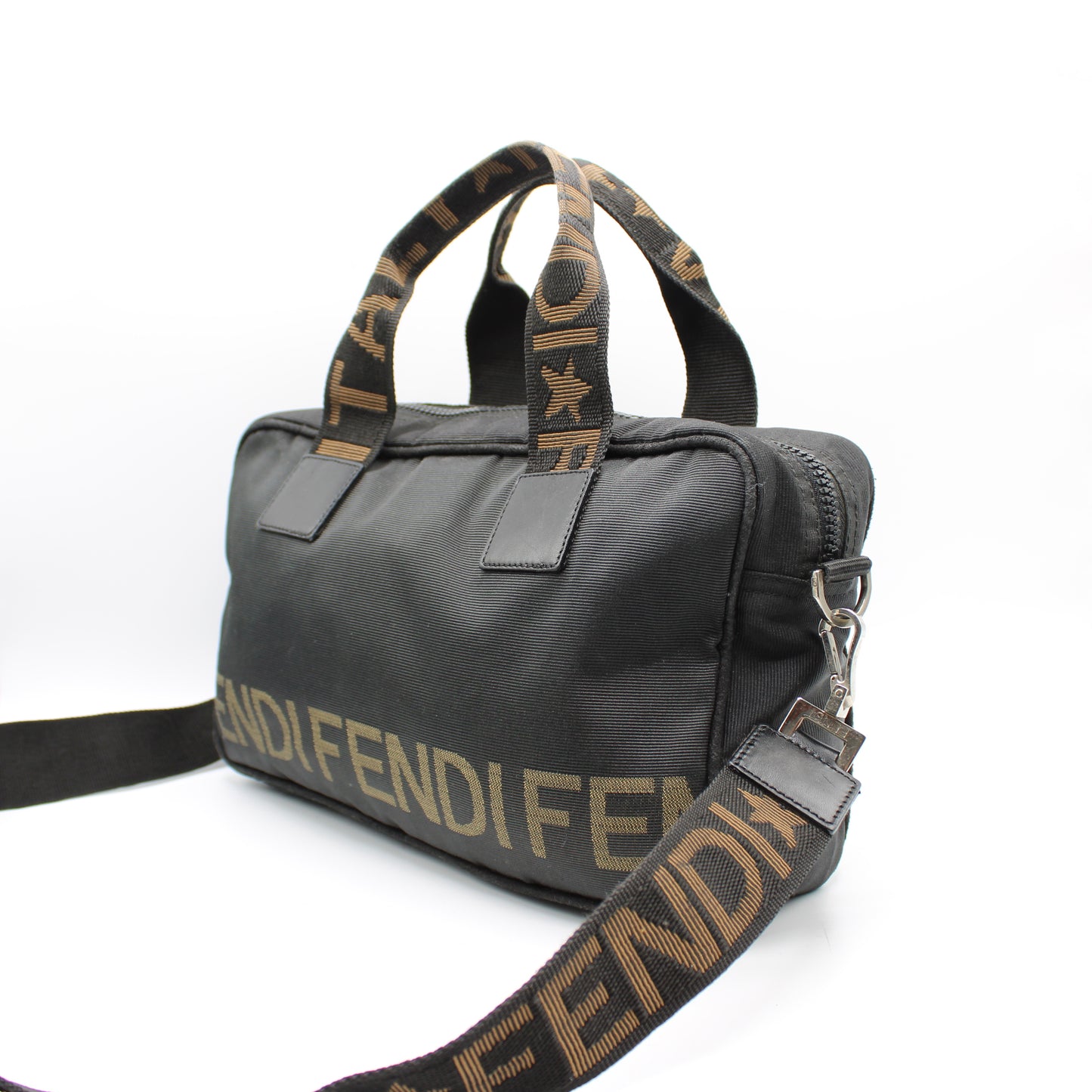 Fendi Black Nylon Canvas Roma Star Boston Crossbody Bag