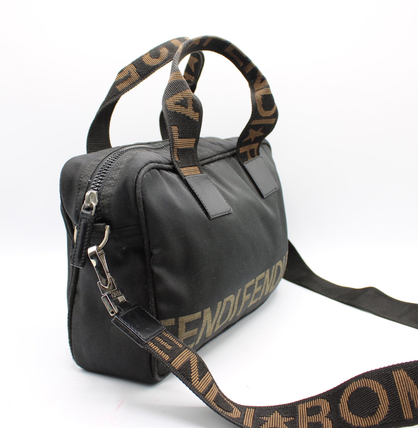 Fendi Black Nylon Canvas Roma Star Boston Crossbody Bag