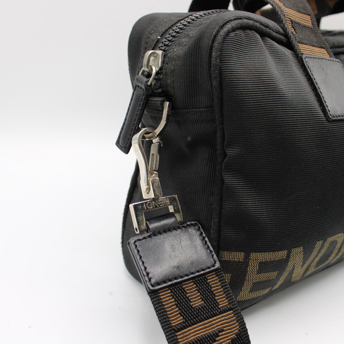 Fendi Black Nylon Canvas Roma Star Boston Crossbody Bag