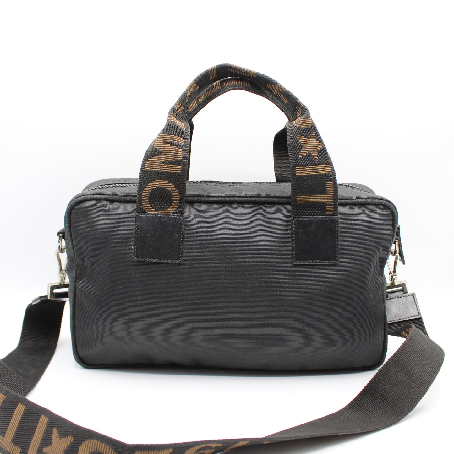 Fendi Black Nylon Canvas Roma Star Boston Crossbody Bag