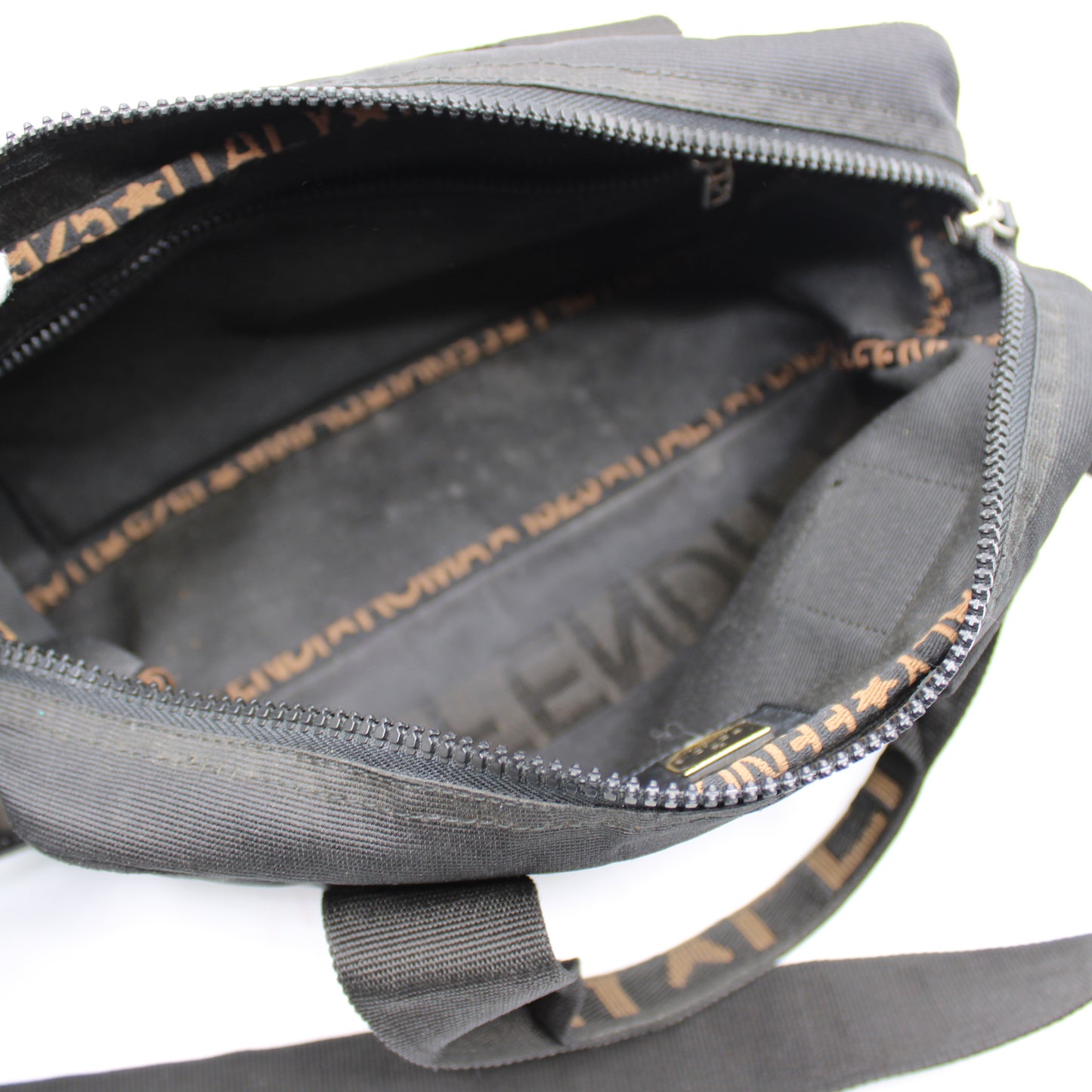 Fendi Black Nylon Canvas Roma Star Boston Crossbody Bag