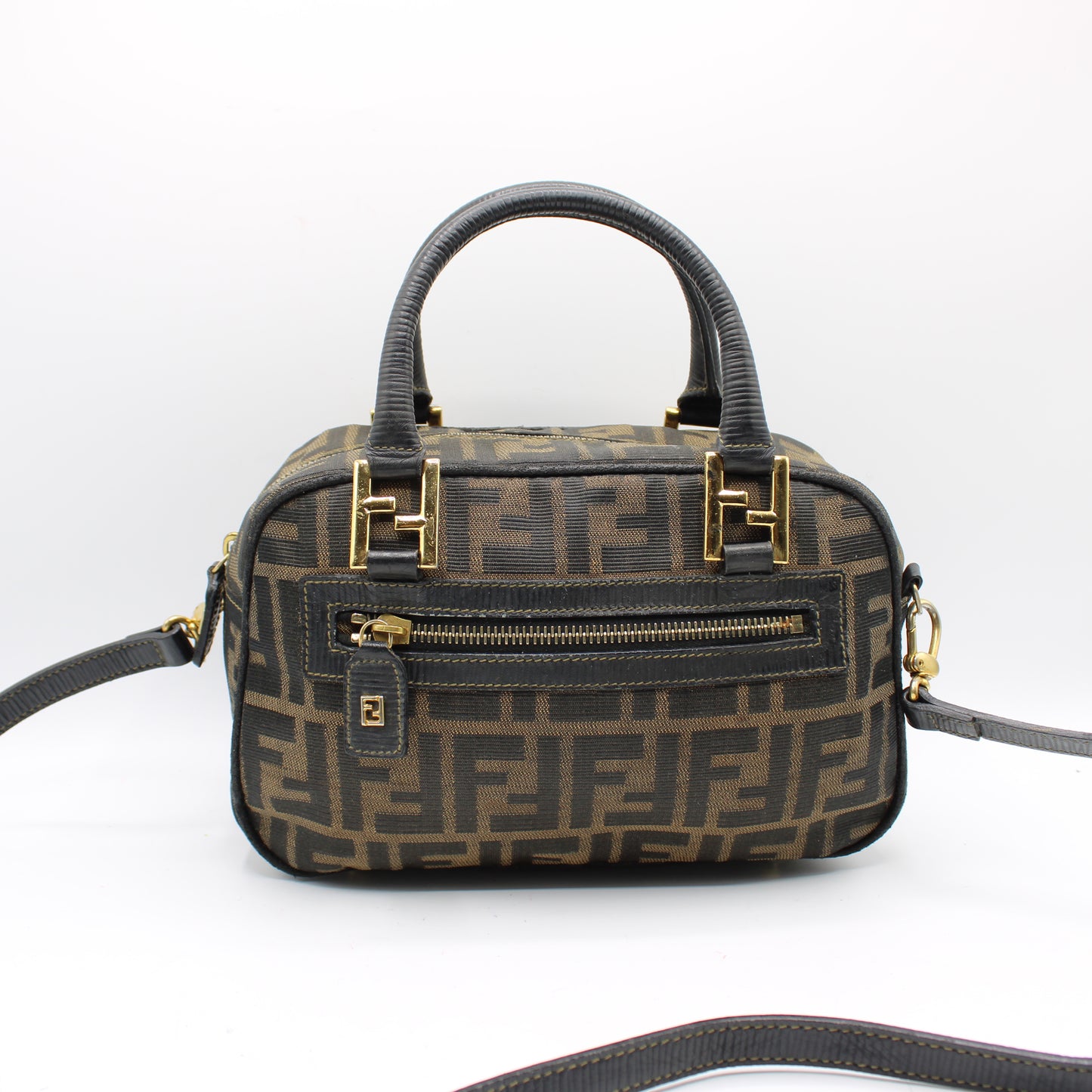Fendi Brown Zucca Canvas Mini Boston Crossbody Bag