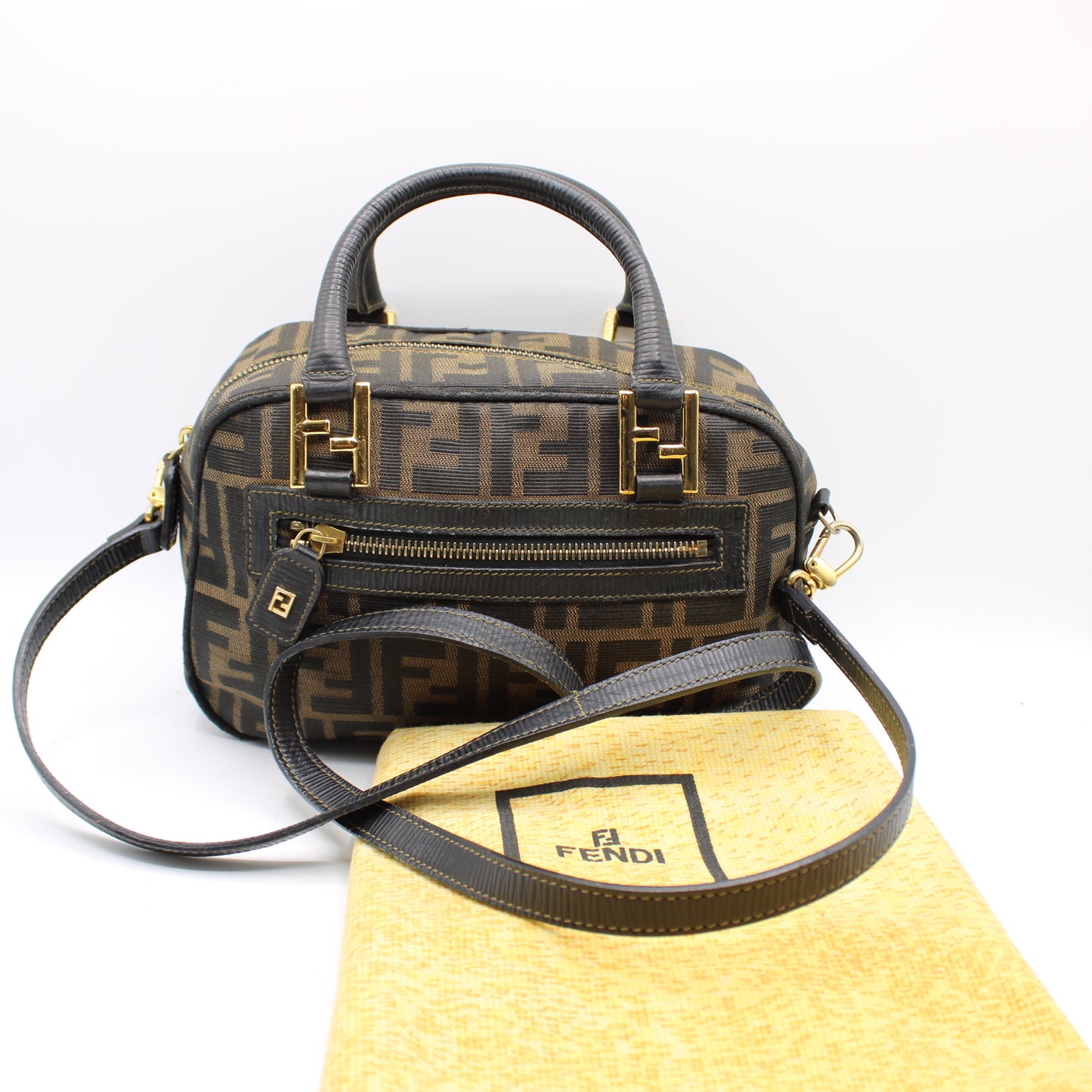 Fendi Brown Zucca Canvas Mini Boston Crossbody Bag