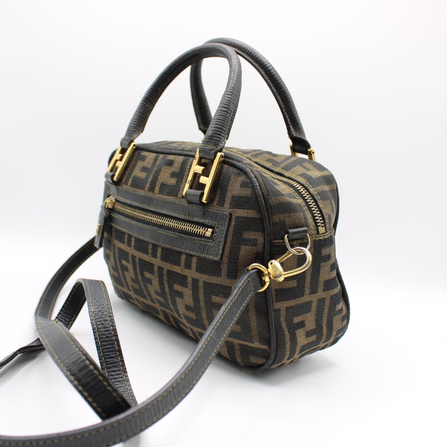 Fendi Brown Zucca Canvas Mini Boston Crossbody Bag