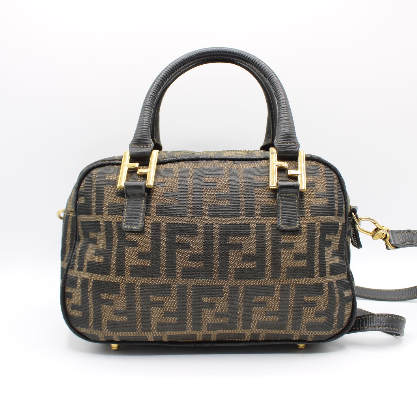 Fendi Brown Zucca Canvas Mini Boston Crossbody Bag