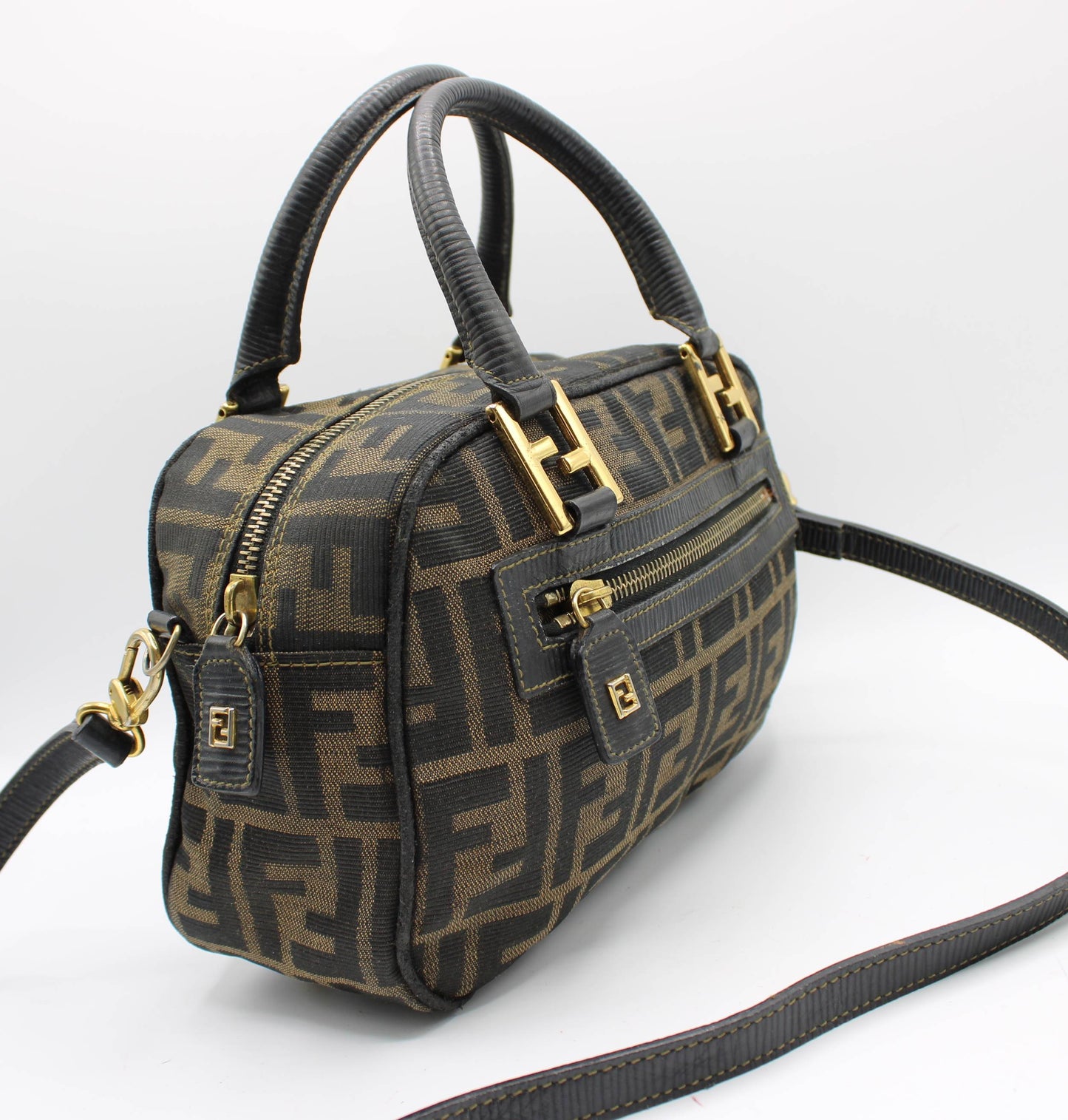 Fendi Brown Zucca Canvas Mini Boston Crossbody Bag