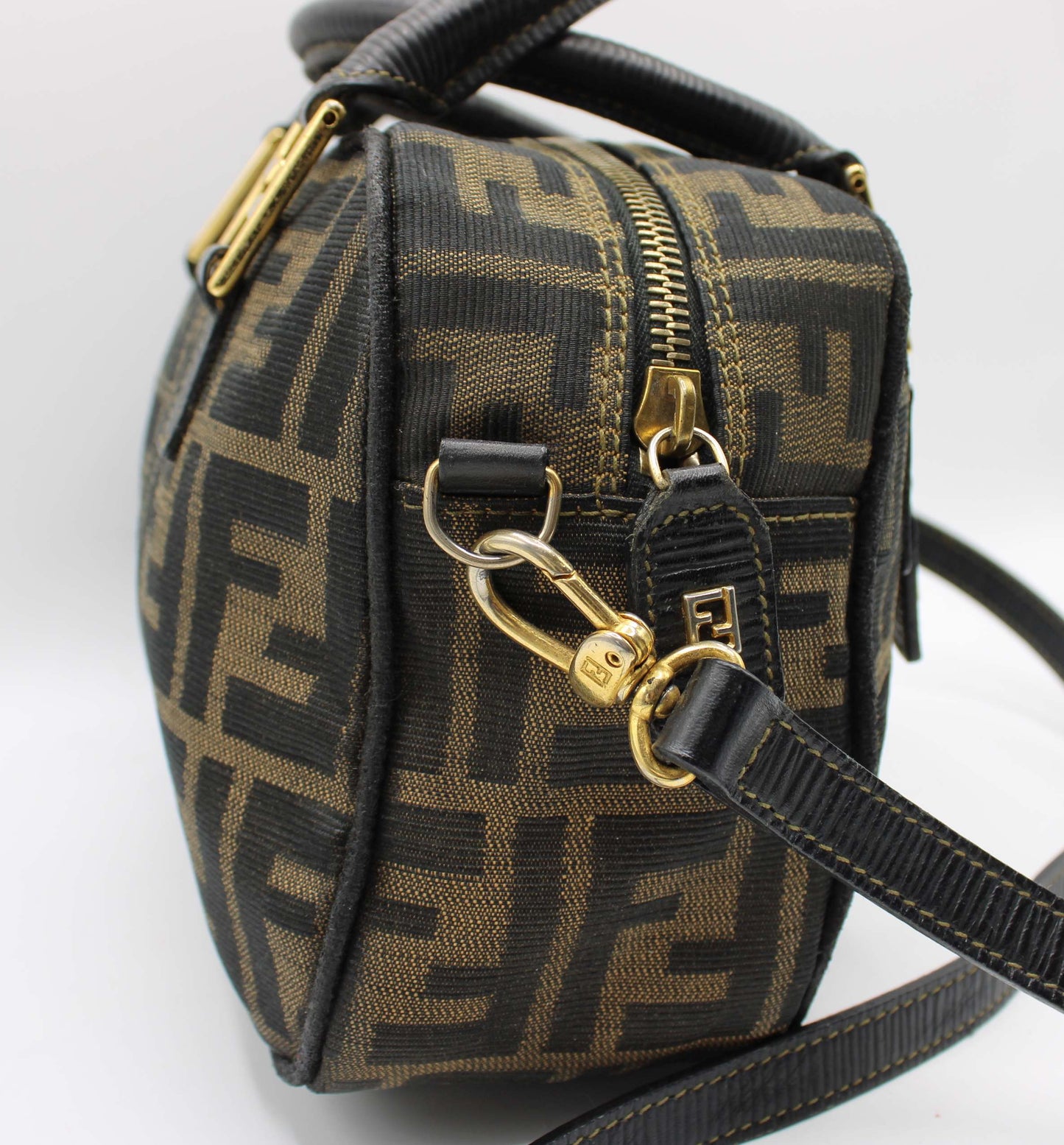 Fendi Brown Zucca Canvas Mini Boston Crossbody Bag
