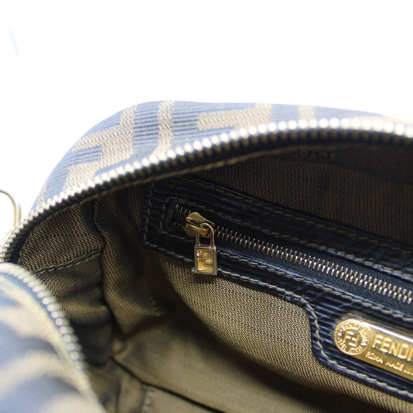 Fendi Brown Zucca Canvas Mini Boston Crossbody Bag