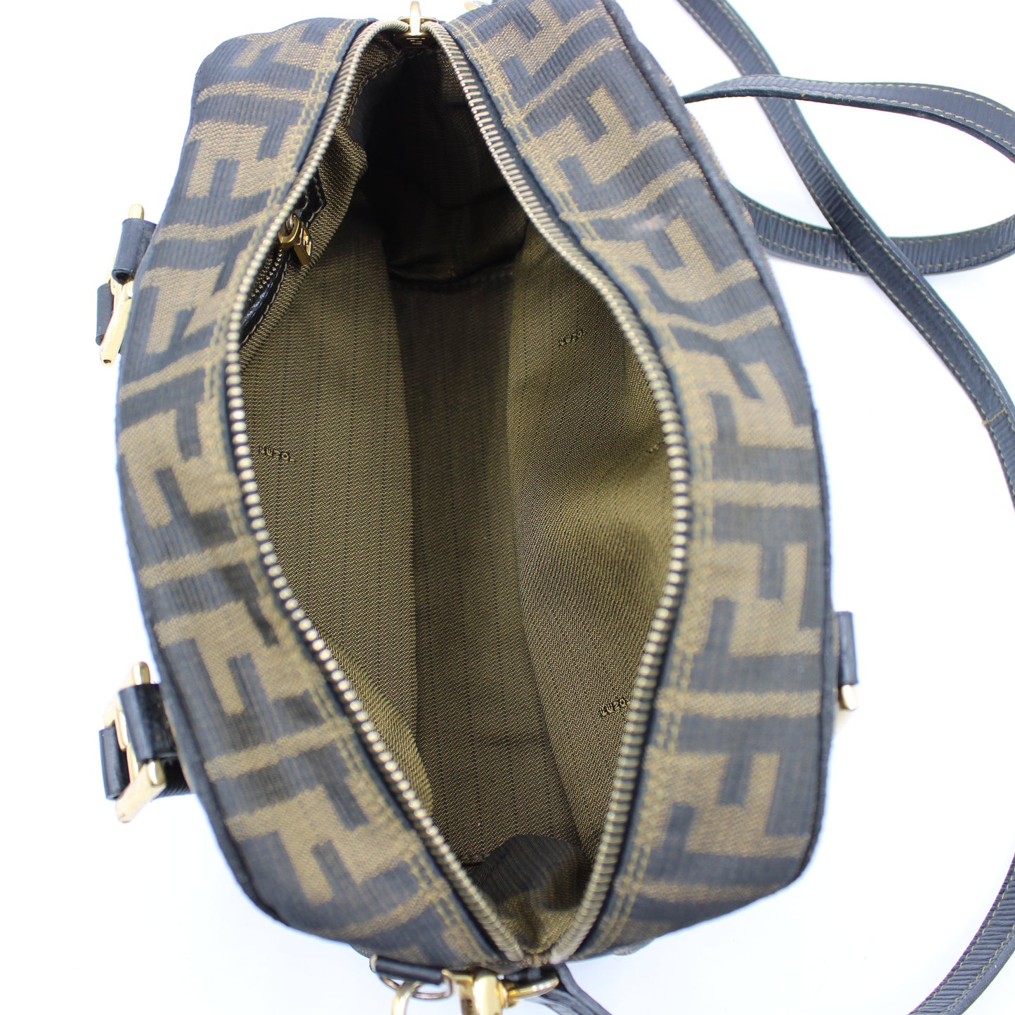 Fendi Brown Zucca Canvas Mini Boston Crossbody Bag