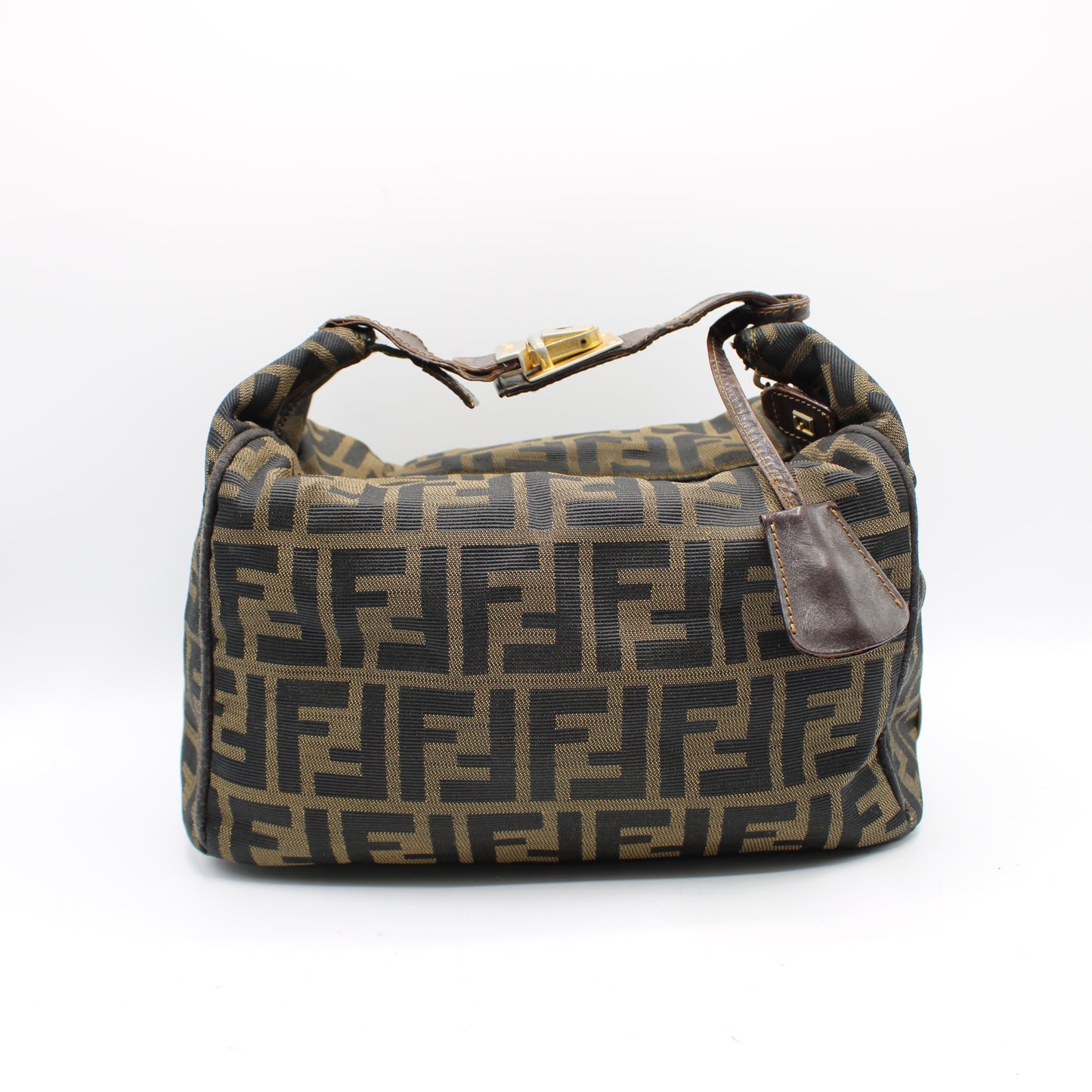 Fendi Brown Zucca Canvas Leather Lock Handbag