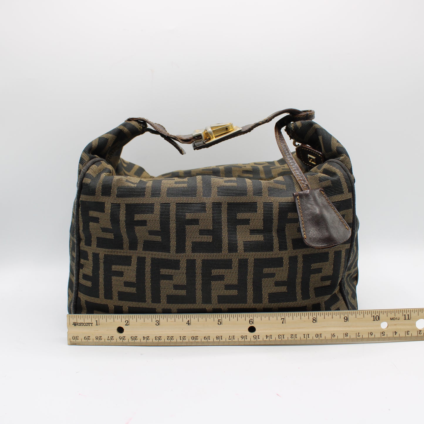 Fendi Brown Zucca Canvas Leather Lock Handbag