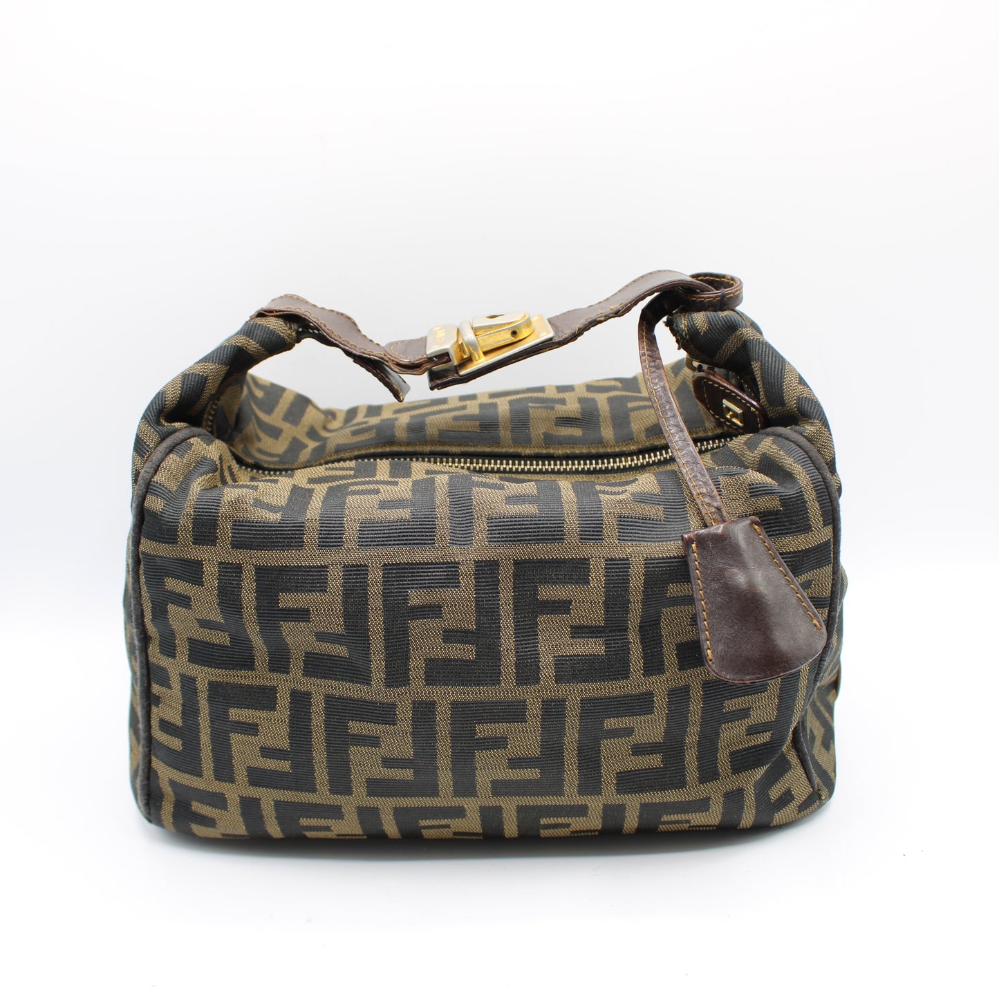 Fendi Brown Zucca Canvas Leather Lock Handbag