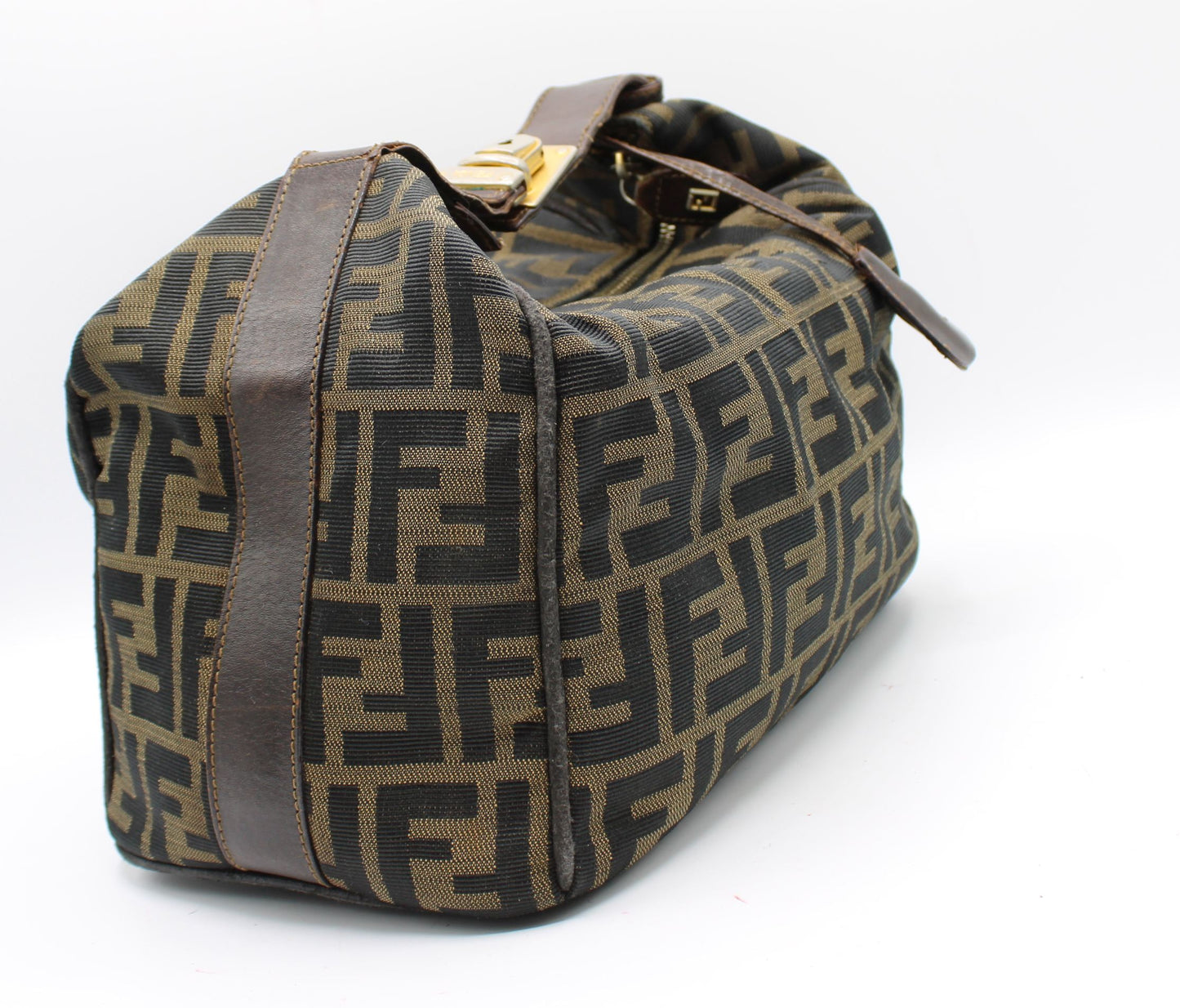 Fendi Brown Zucca Canvas Leather Lock Handbag