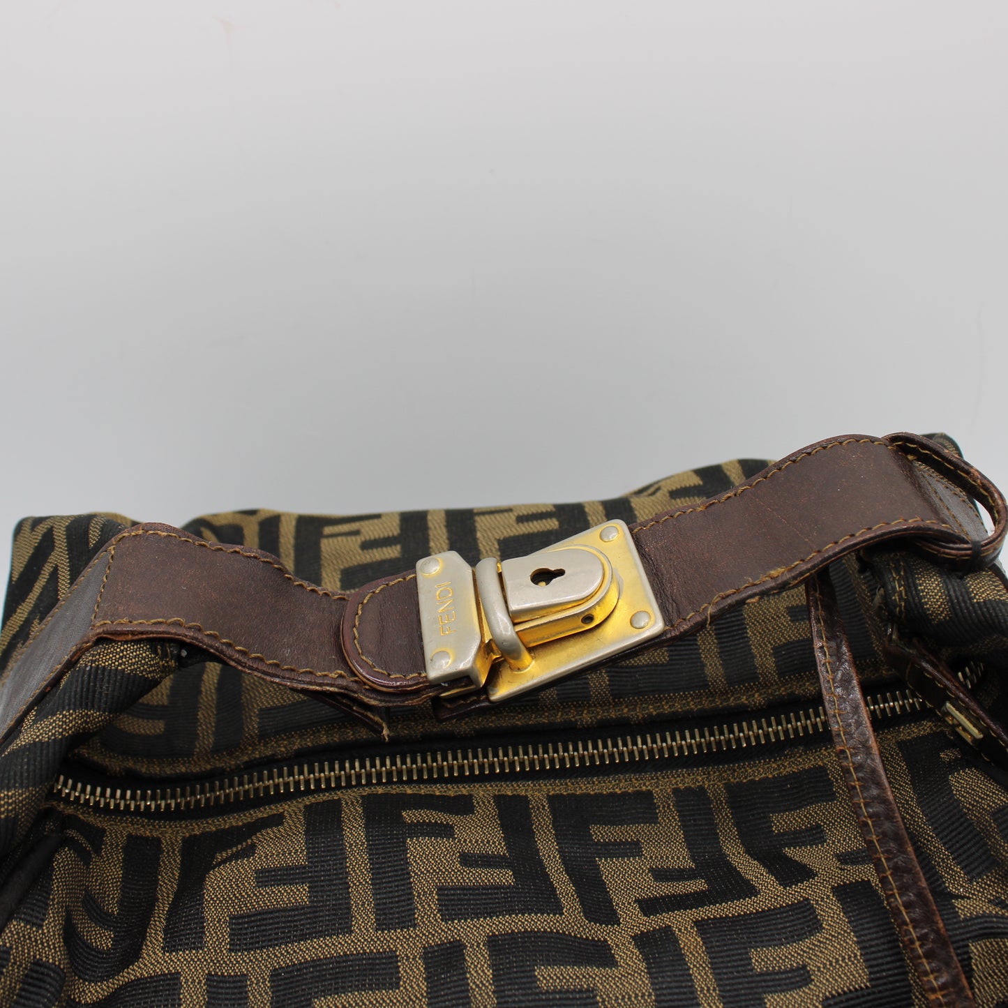 Fendi Brown Zucca Canvas Leather Lock Handbag