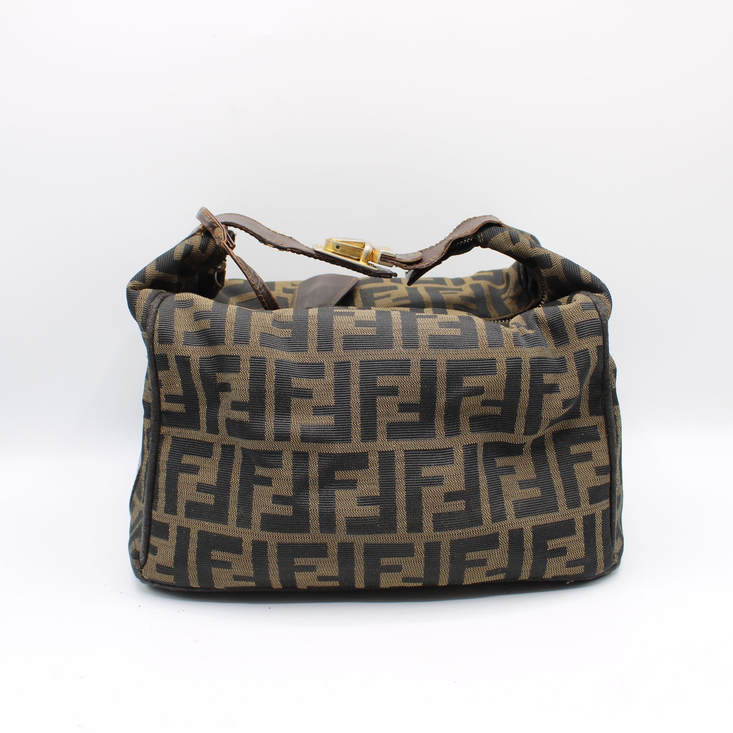 Fendi Brown Zucca Canvas Leather Lock Handbag