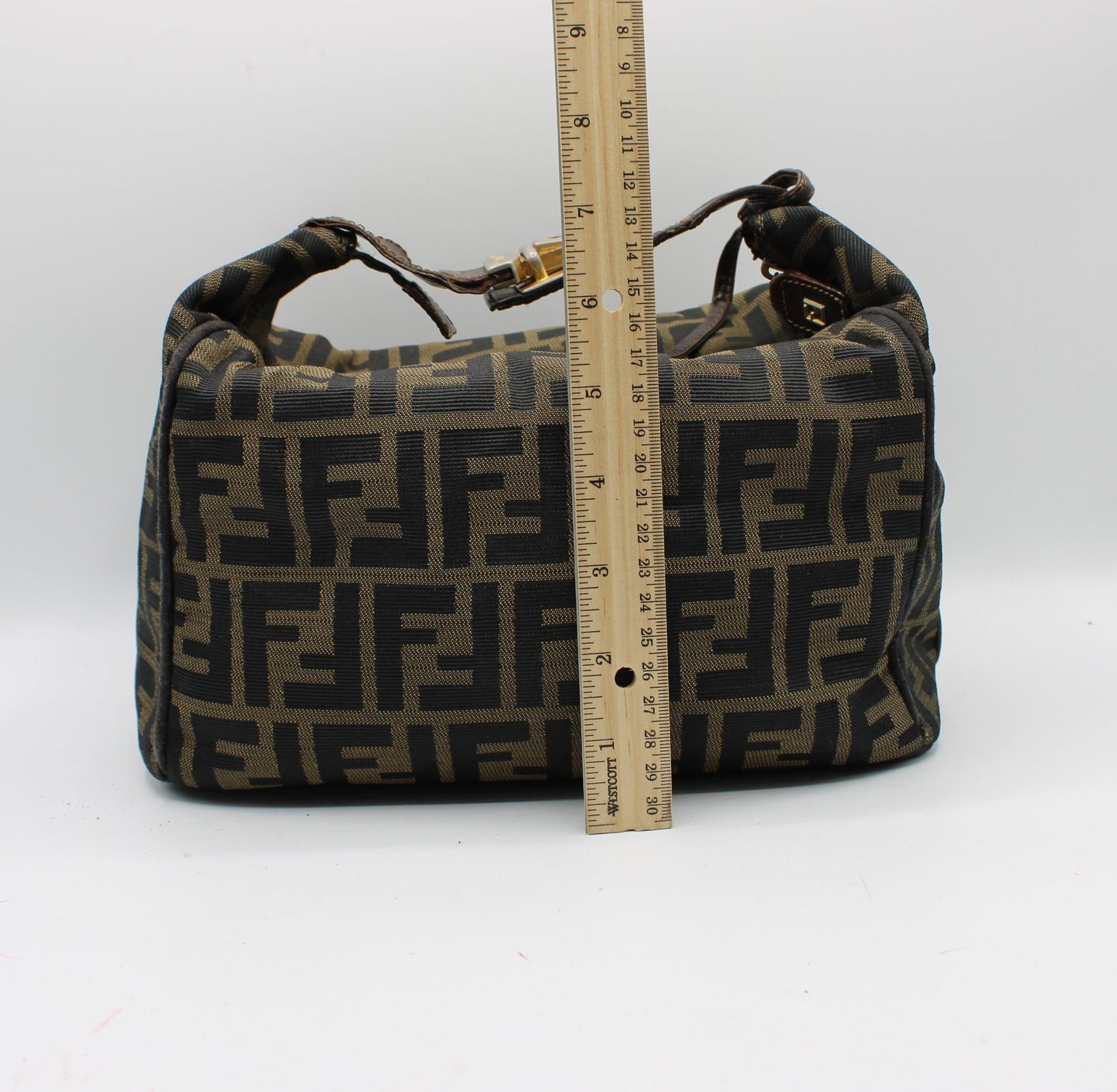 Fendi Brown Zucca Canvas Leather Lock Handbag