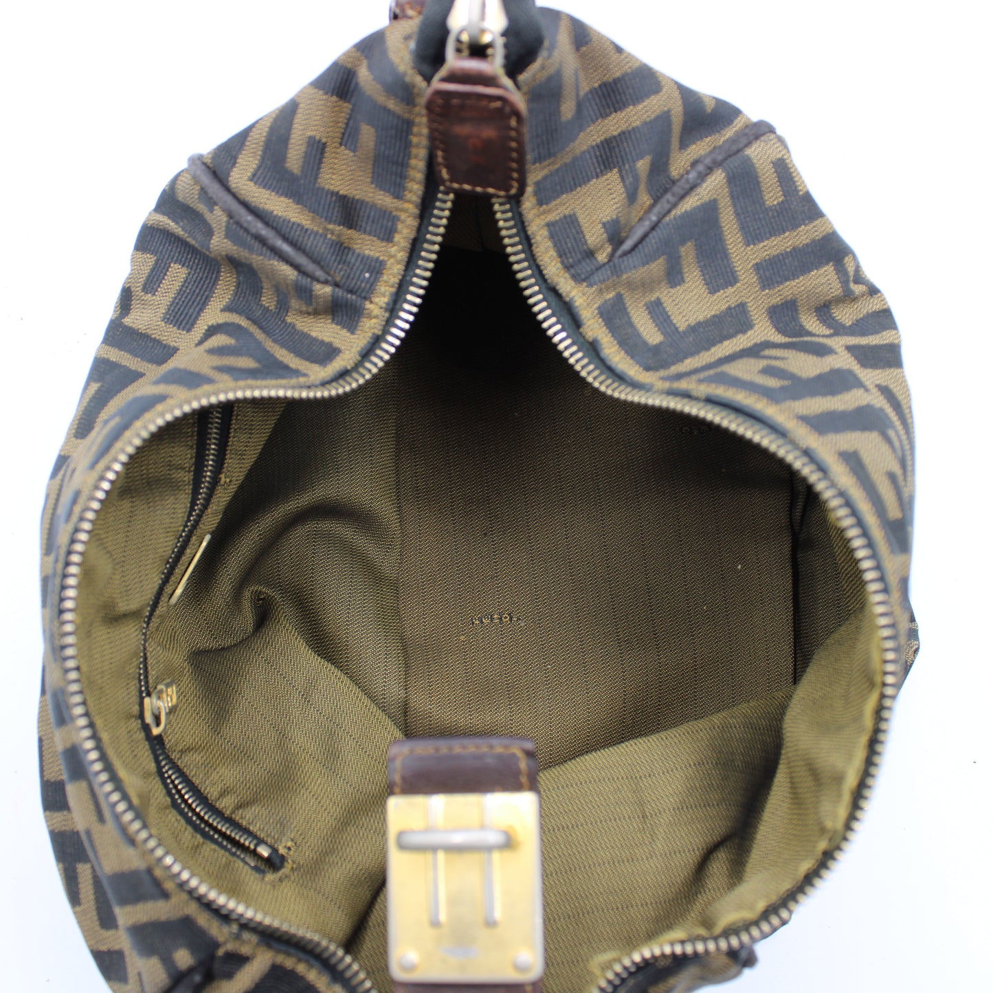 Fendi Brown Zucca Canvas Leather Lock Handbag