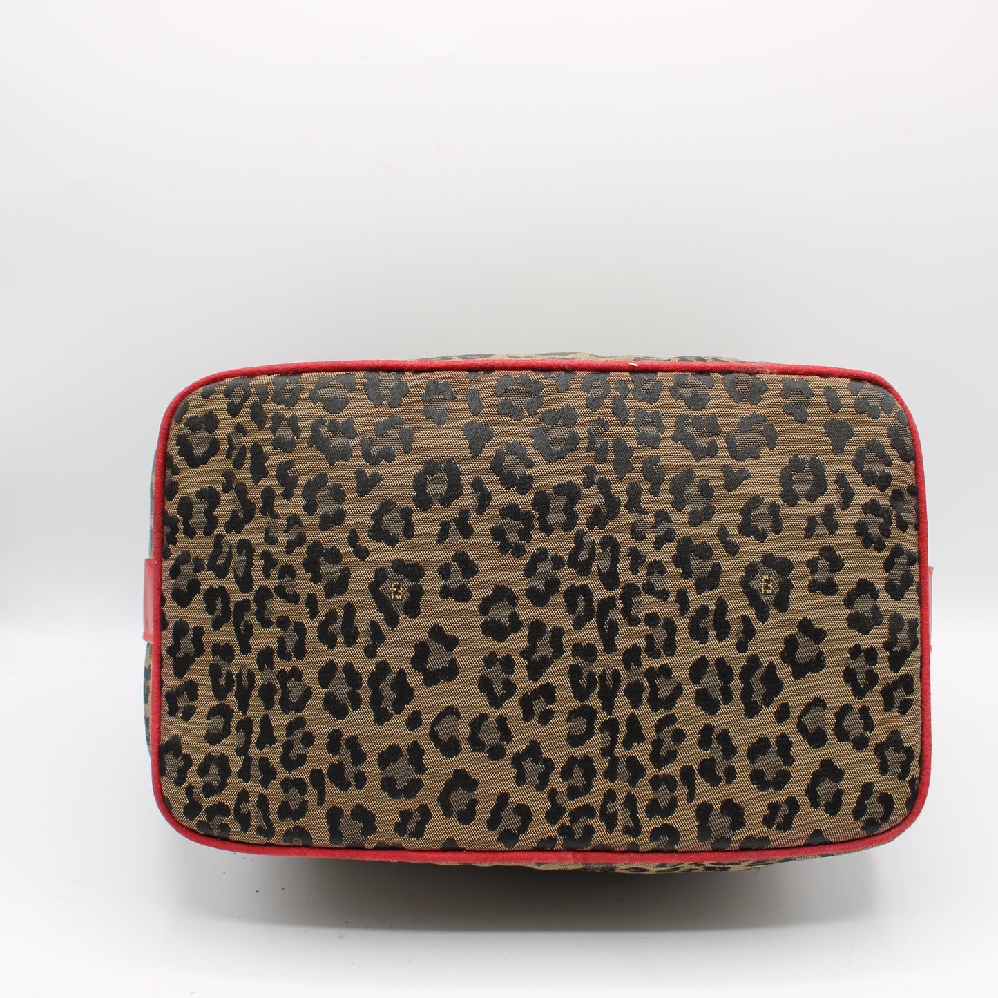 Fendi Brown Leopard Print Red Leather Trim Hand Bag