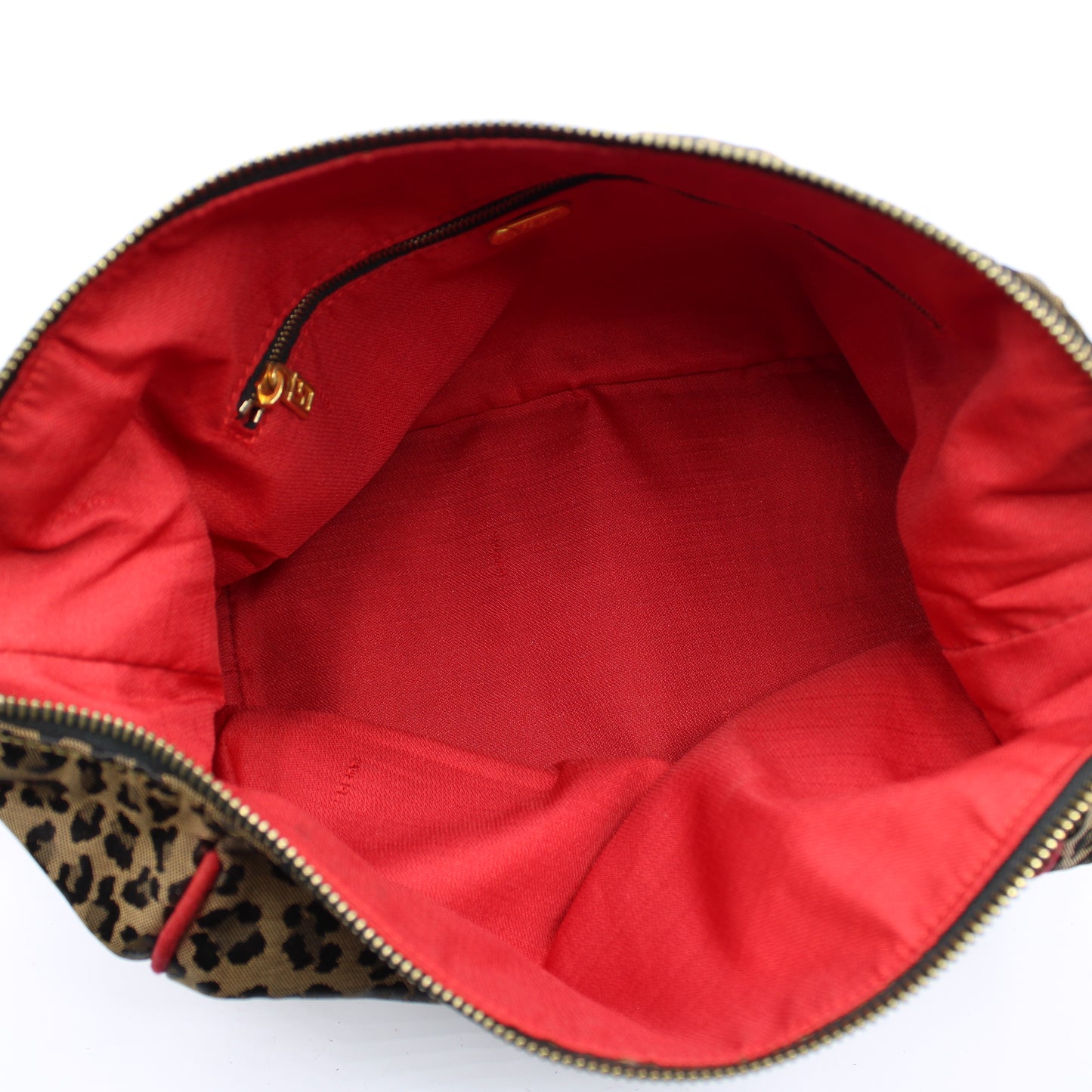 Fendi Brown Leopard Print Red Leather Trim Hand Bag