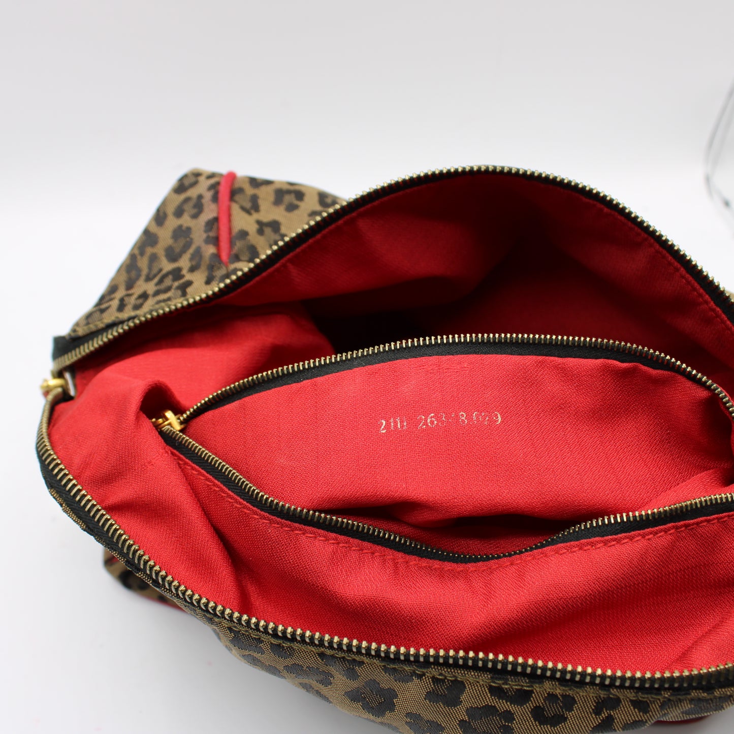 Fendi Brown Leopard Print Red Leather Trim Hand Bag