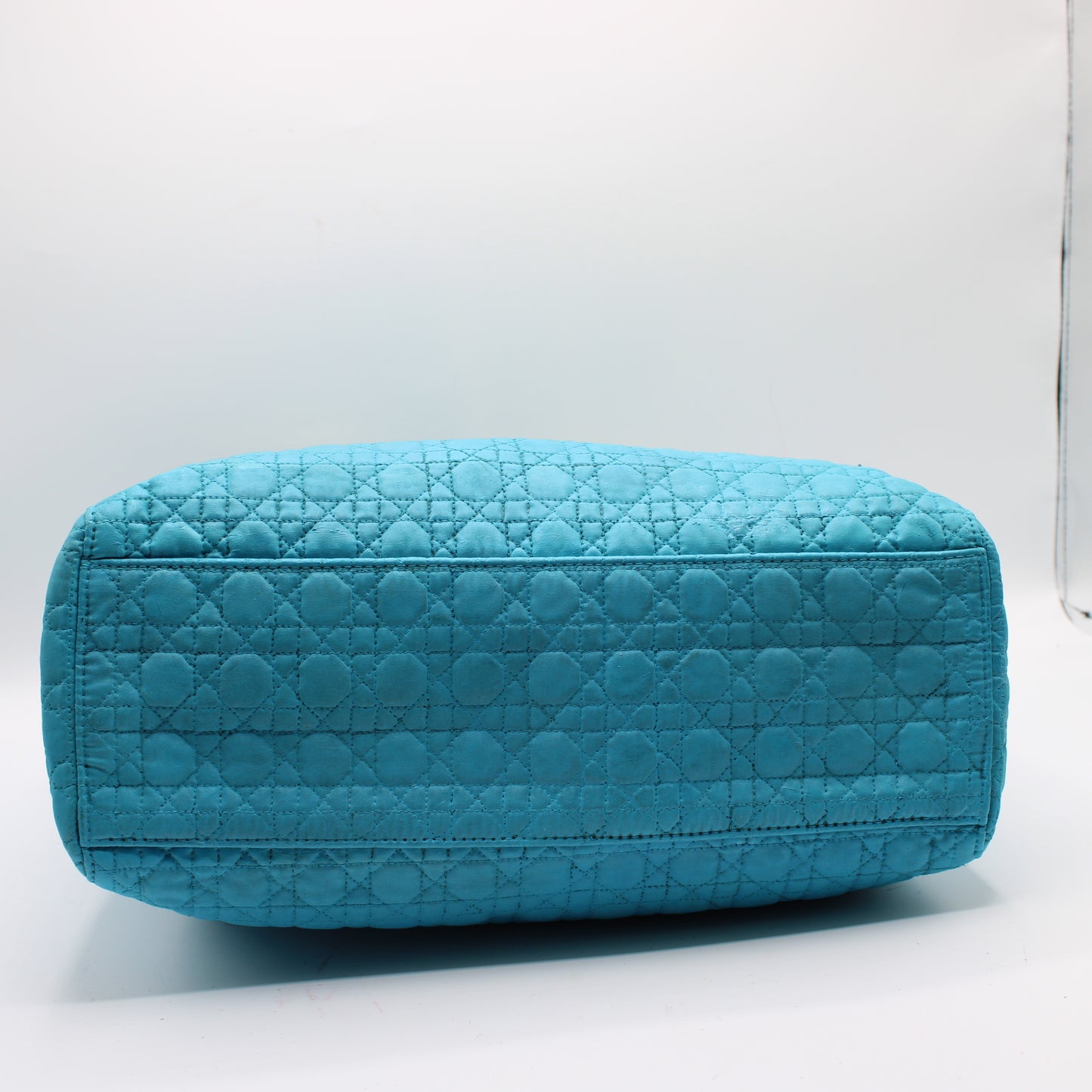 Christian Dior Turquoise Cannage Quilted Cloth Lady Dior Hand Bag