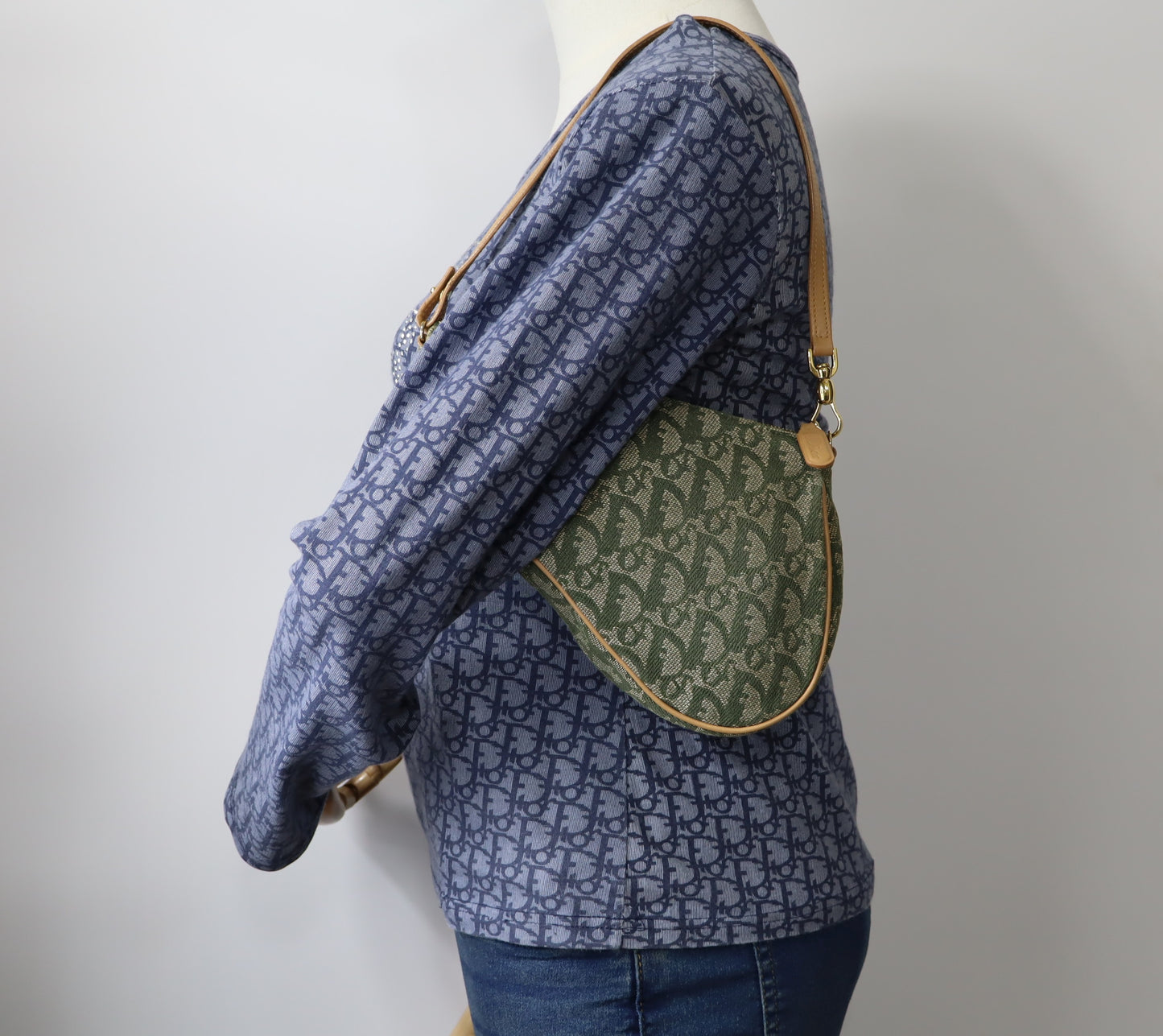 Christian Dior Khaki Oblique Canvas Saddle Shoulder Bag