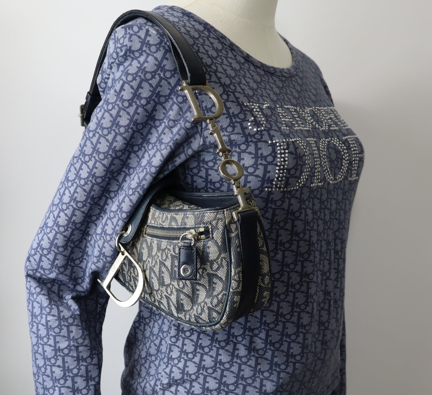 Christian Dior Navy Trotter Oblique Canvas Flap Shoulder Bag
