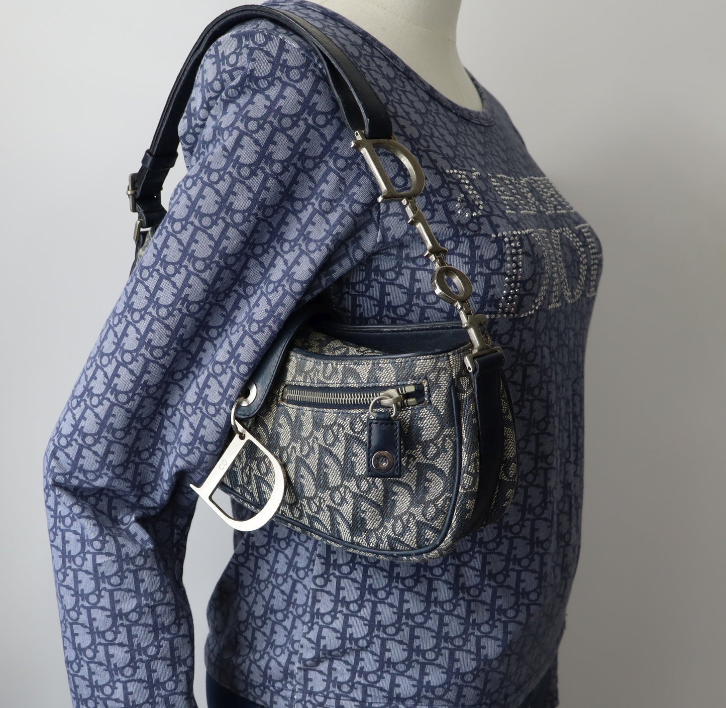 Christian Dior Navy Trotter Oblique Canvas Flap Shoulder Bag