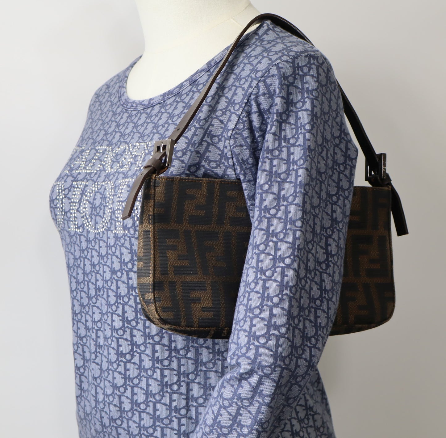 Fendi Brown Zucca Monogram Canvas Leather Shoulder Bag