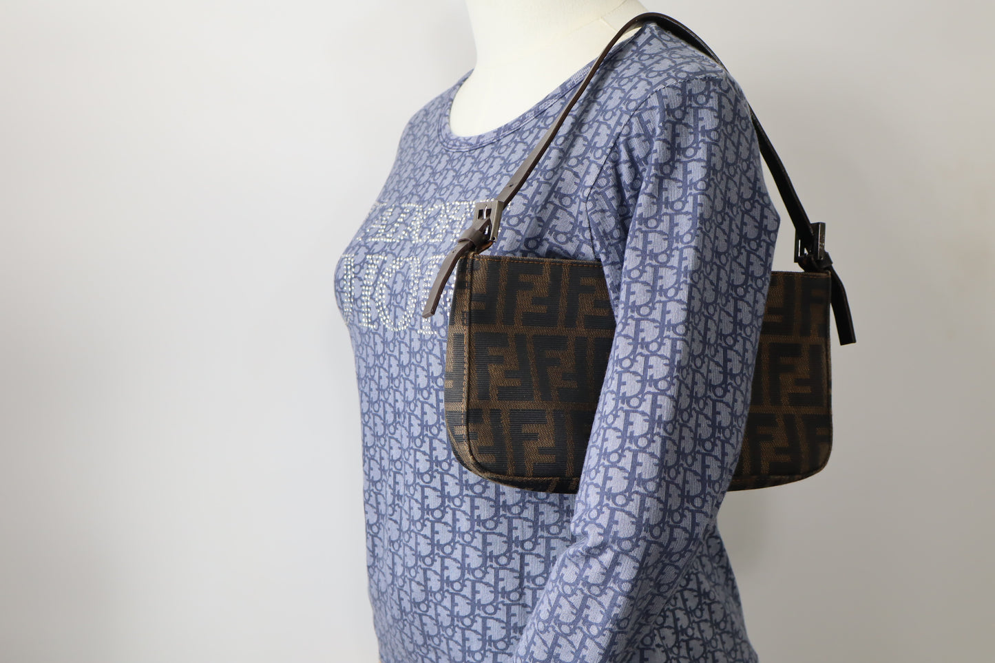 Fendi Brown Zucca Monogram Canvas Leather Shoulder Bag