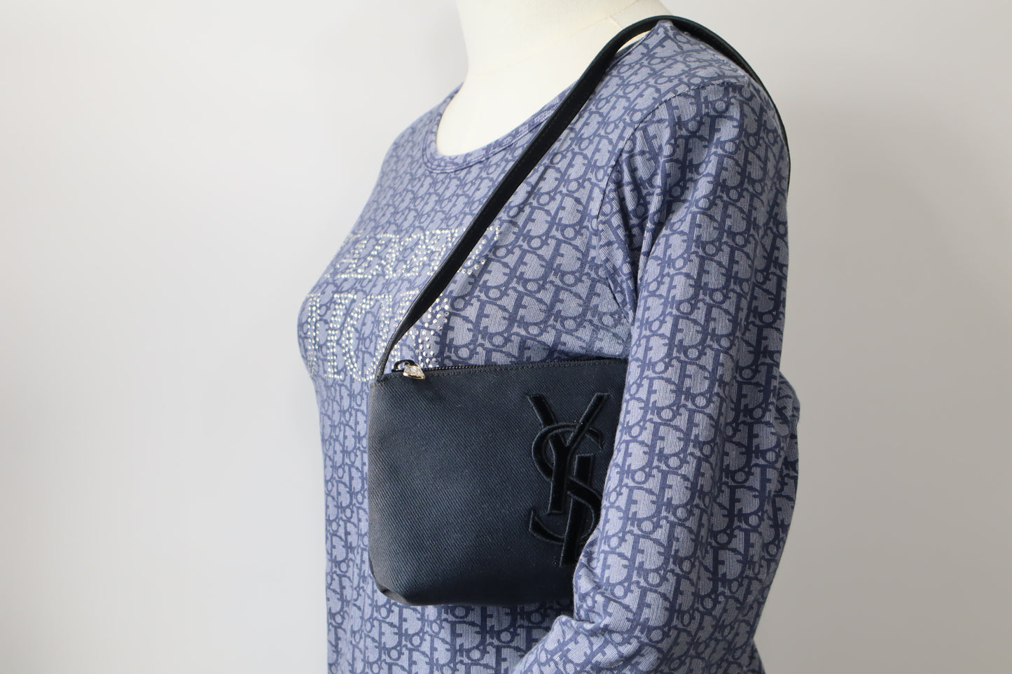 Yves Saint Laurent Black Canvas Velvet Logo Shoulder Bag