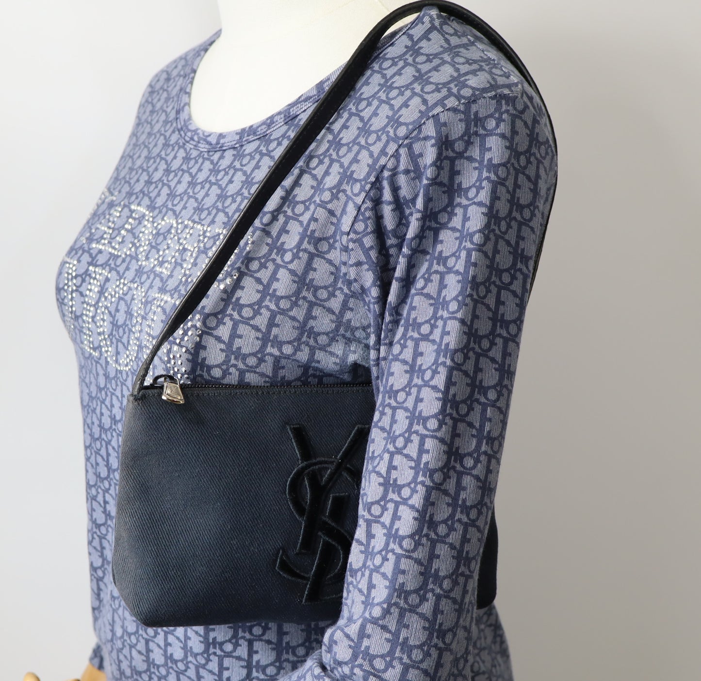 Yves Saint Laurent Black Canvas Velvet Logo Shoulder Bag