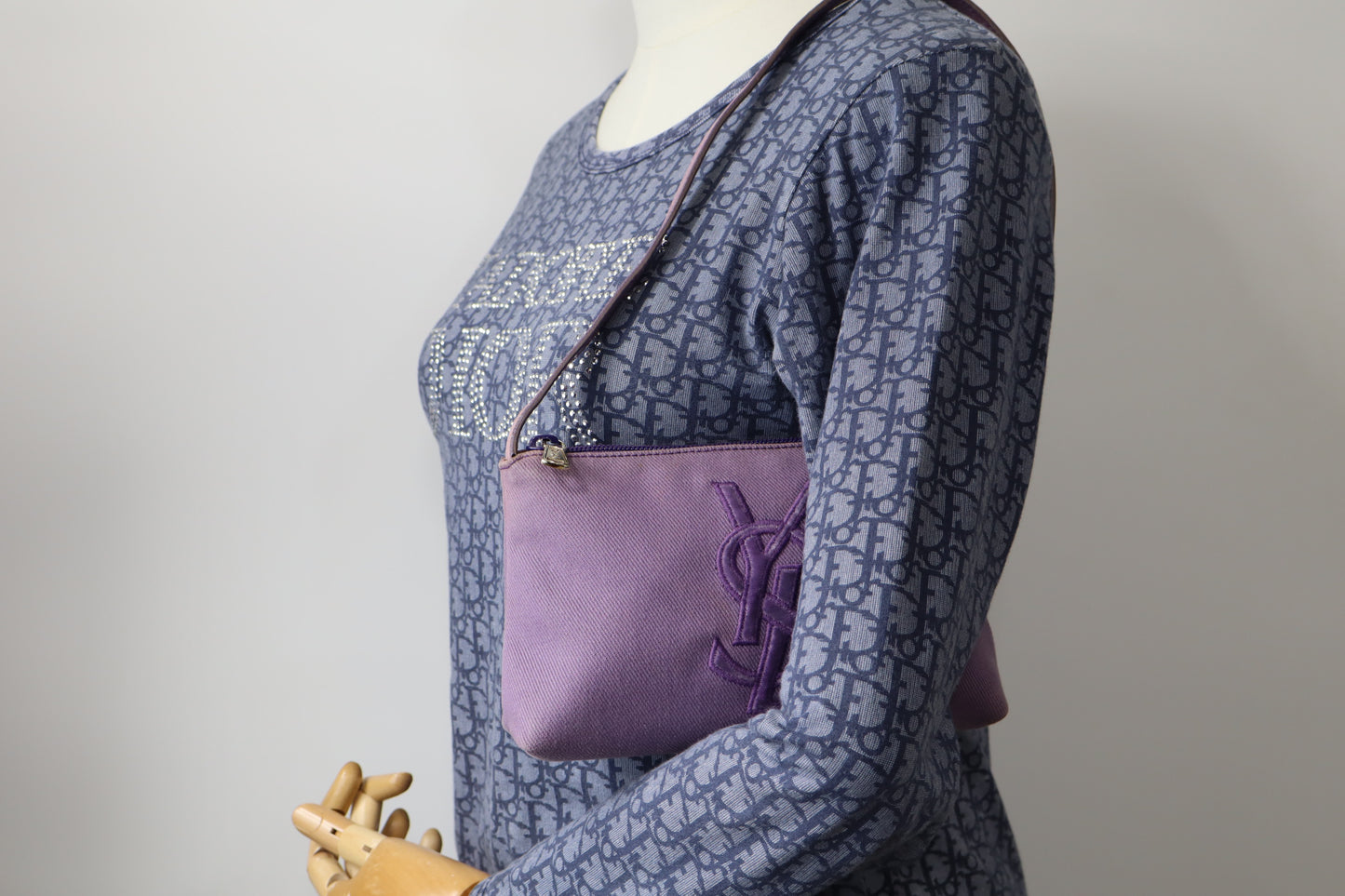 Yves Saint Laurent Purple Canvas Velvet Logo Shoulder Bag