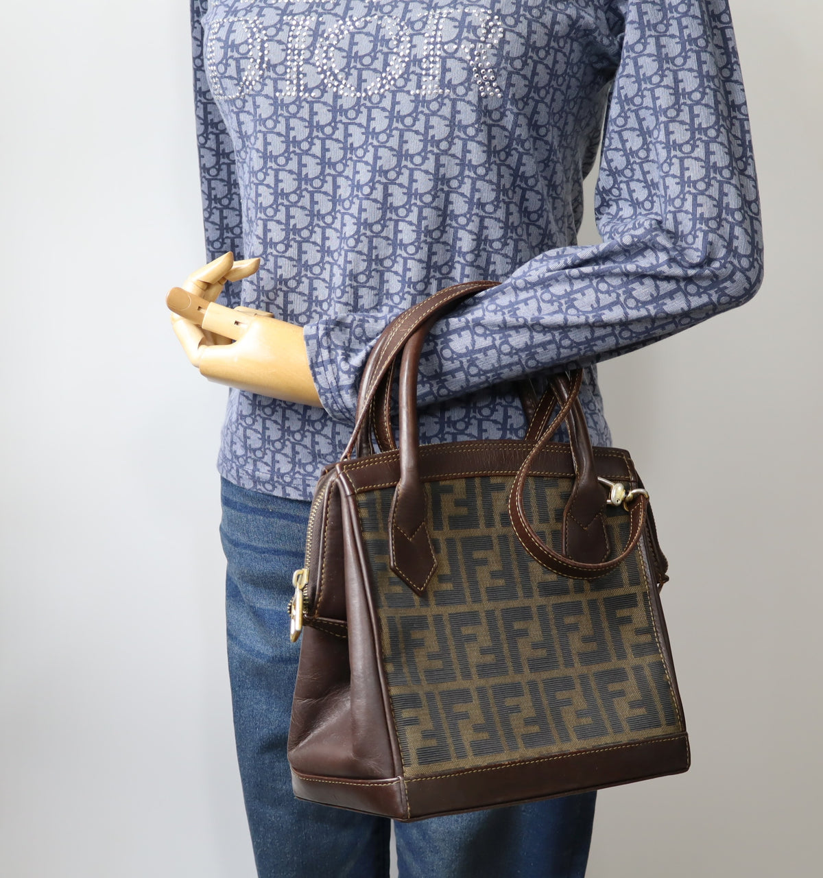 Fendi Brown Zucca Canvas Leather Tote Bag